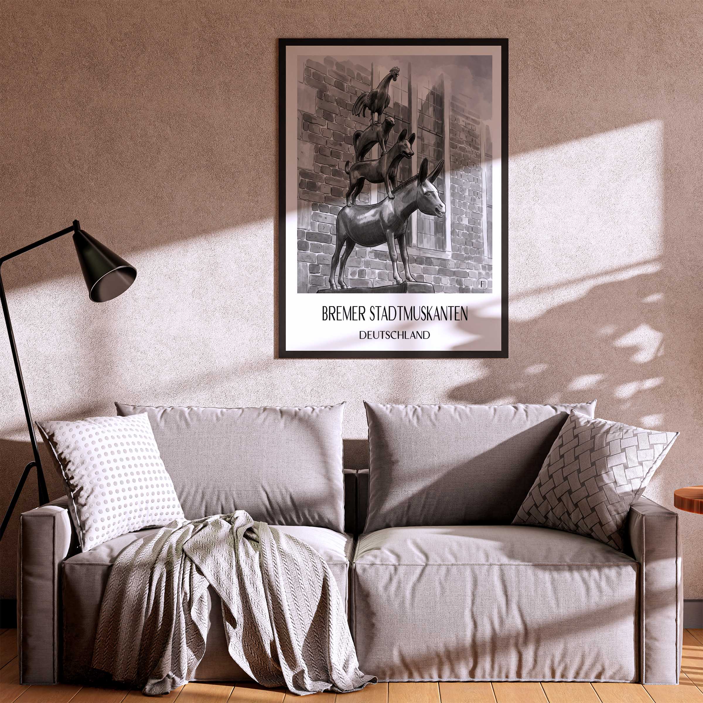 bremer-stadtmuskanten-deutschland-poster-aquarell-schwarz-weiss