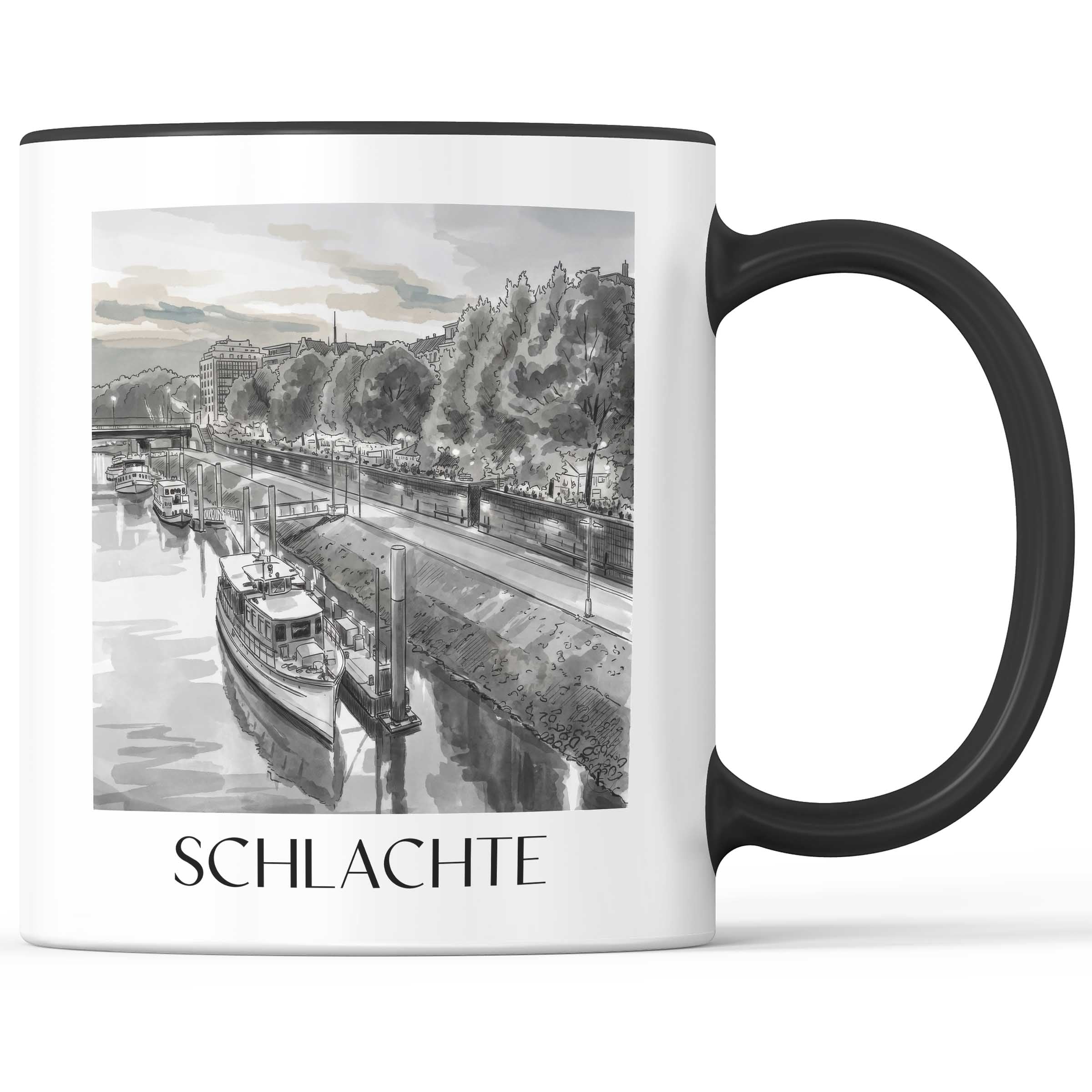 schlachte-bremen-deutschland-kaffeebecher-aquarell-schwarz-weiss