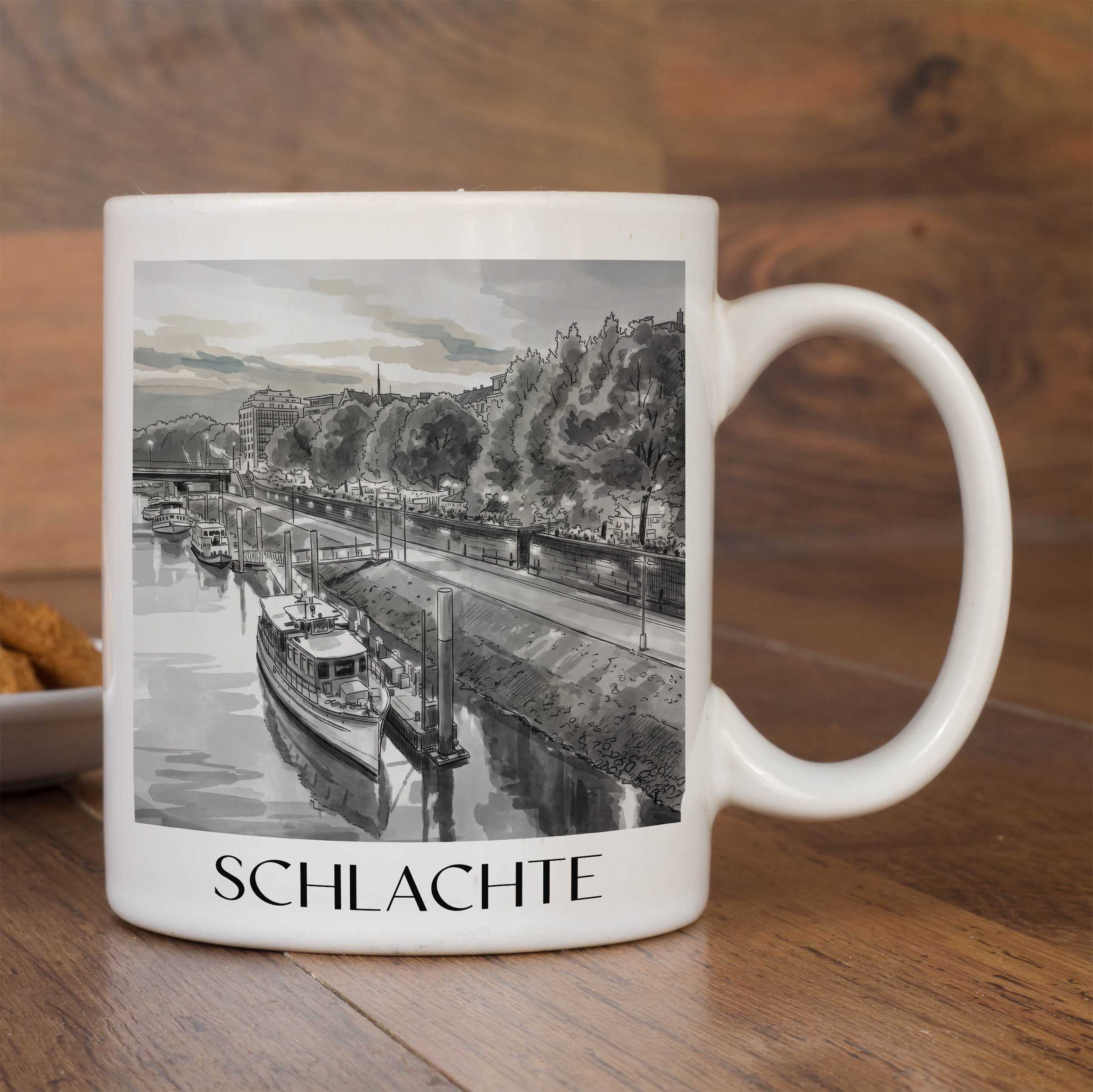 schlachte-bremen-deutschland-kaffeebecher-aquarell-schwarz-weiss