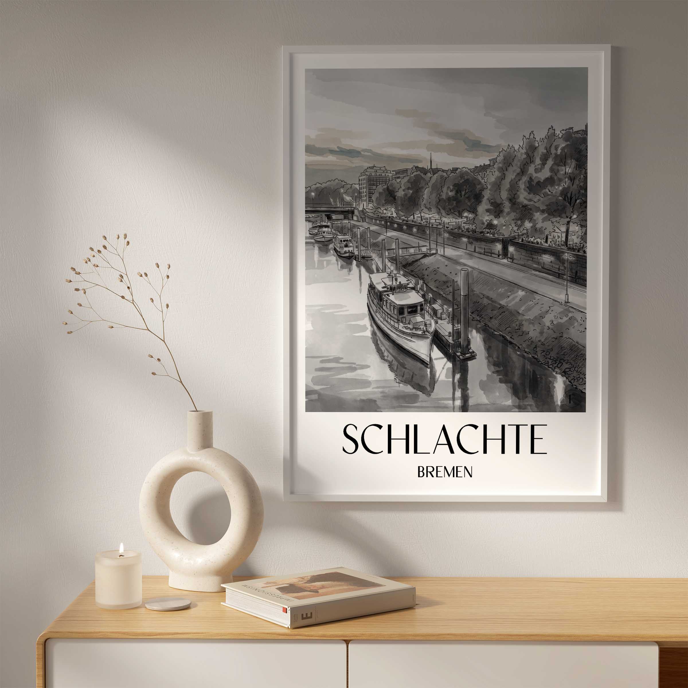 schlachte-bremen-deutschland-poster-aquarell-schwarz-weiss