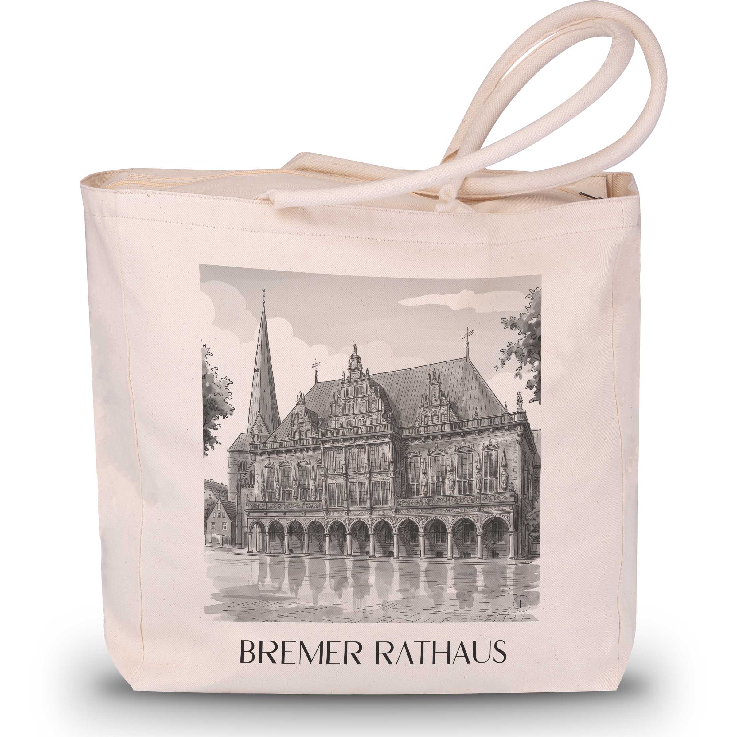 rathaus-bremen-deutschland-einkaufstasche-aquarell-schwarz-weiss