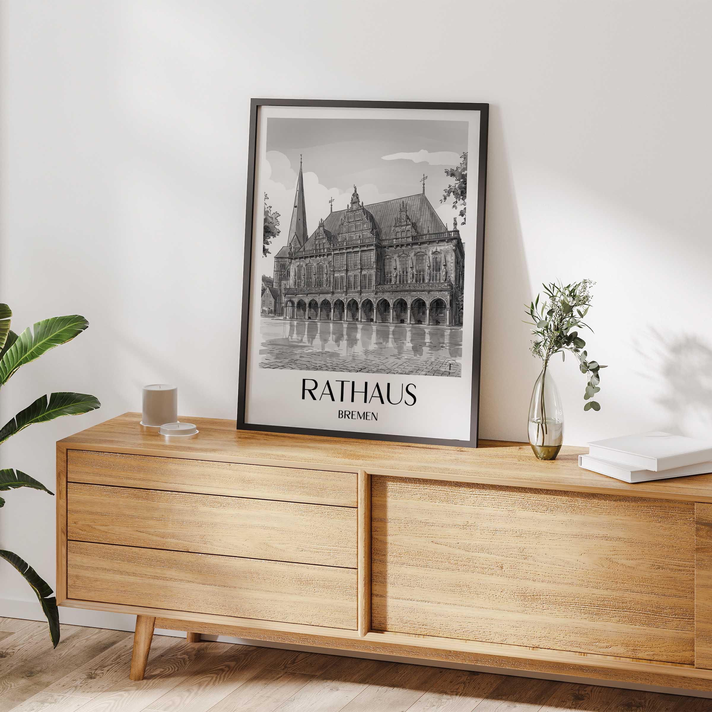 rathaus-bremen-deutschland-poster-aquarell-schwarz-weiss