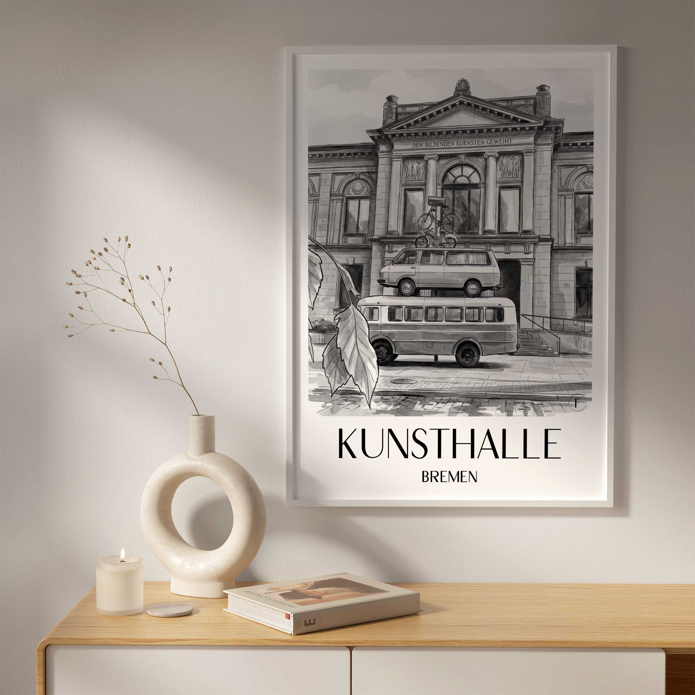 kunsthalle-bremen-deutschland-poster-aquarell-schwarz-weiss