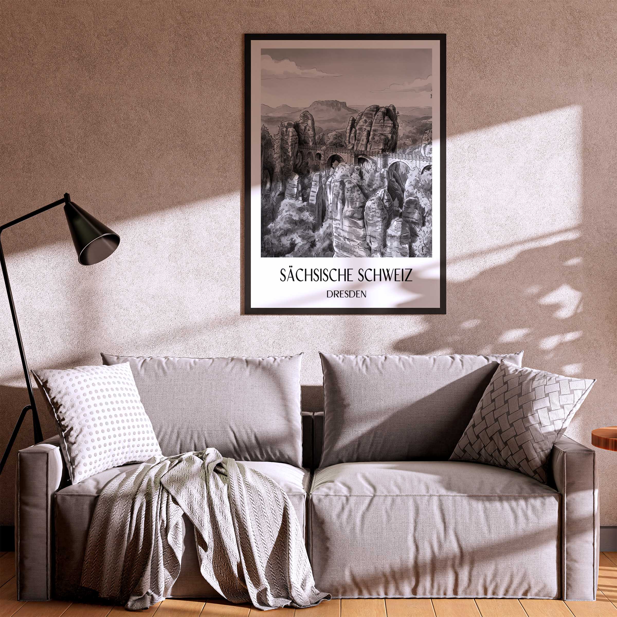 sächsische-schweiz-dresden-deutschland-poster-aquarell-schwarz-weiss