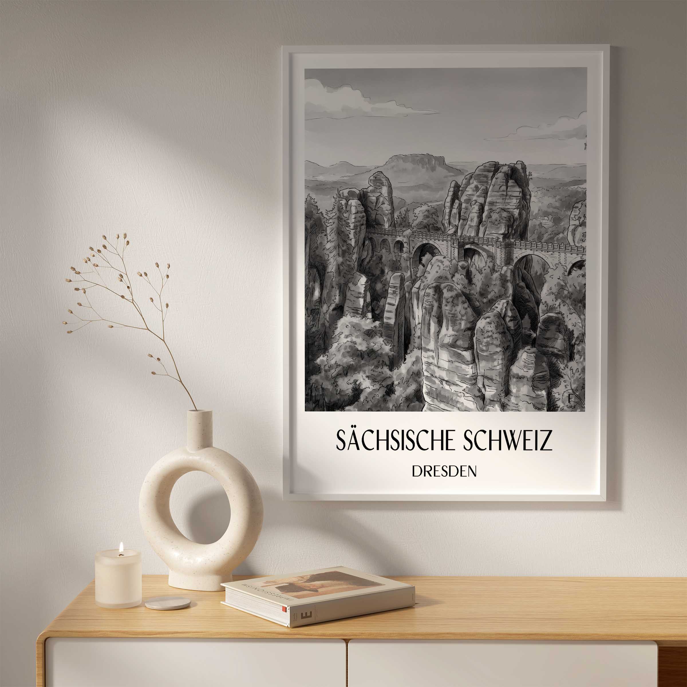 sächsische-schweiz-dresden-deutschland-poster-aquarell-schwarz-weiss