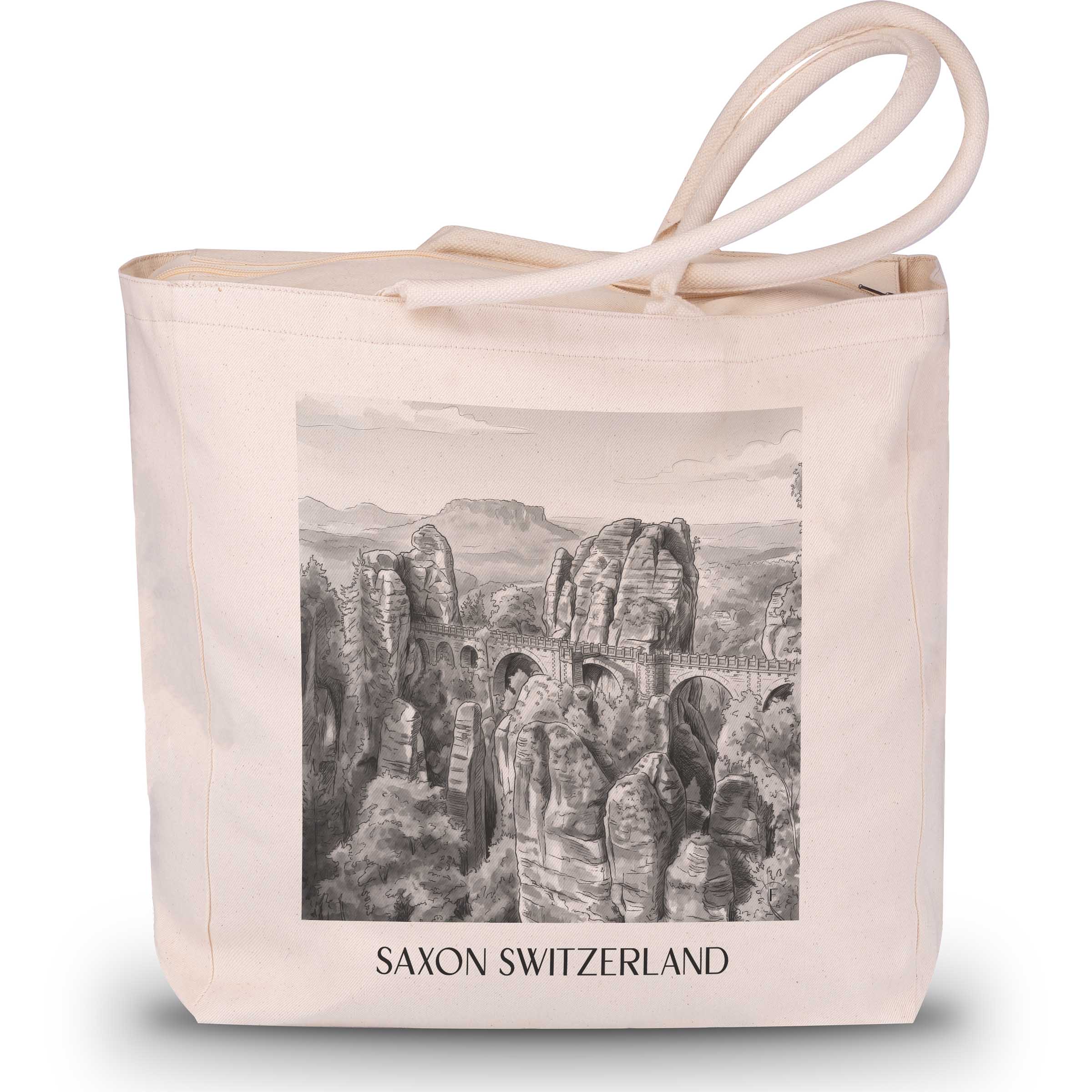 Sächsische schweiz Shopping Tasche - Dresden - Deutschland Tote Bag - Einkaufstasche im Aquarell Schwarz-Weiß Stil