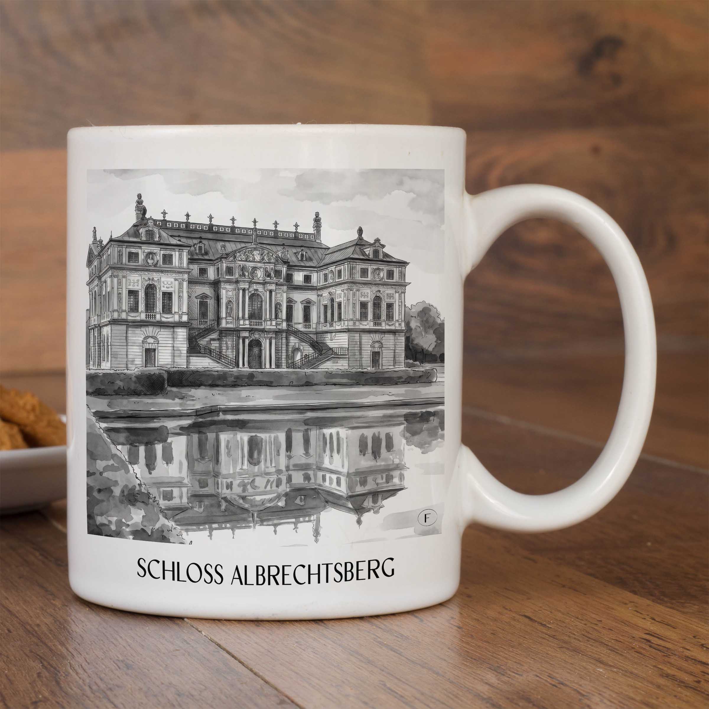 schloss-albrechtsberg-dresden-deutschland-kaffeebecher-aquarell-schwarz-weiss
