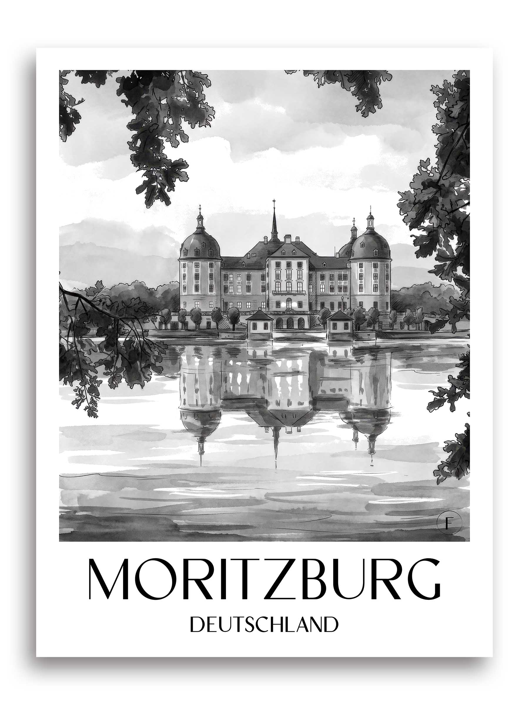 moritzburg-deutschland-poster-aquarell-schwarz-weiss