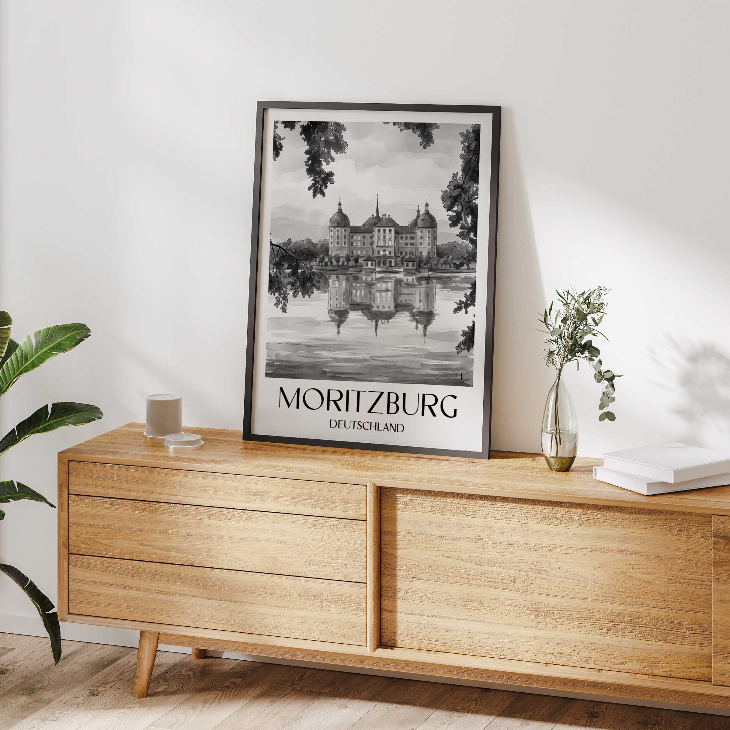 moritzburg-deutschland-poster-aquarell-schwarz-weiss