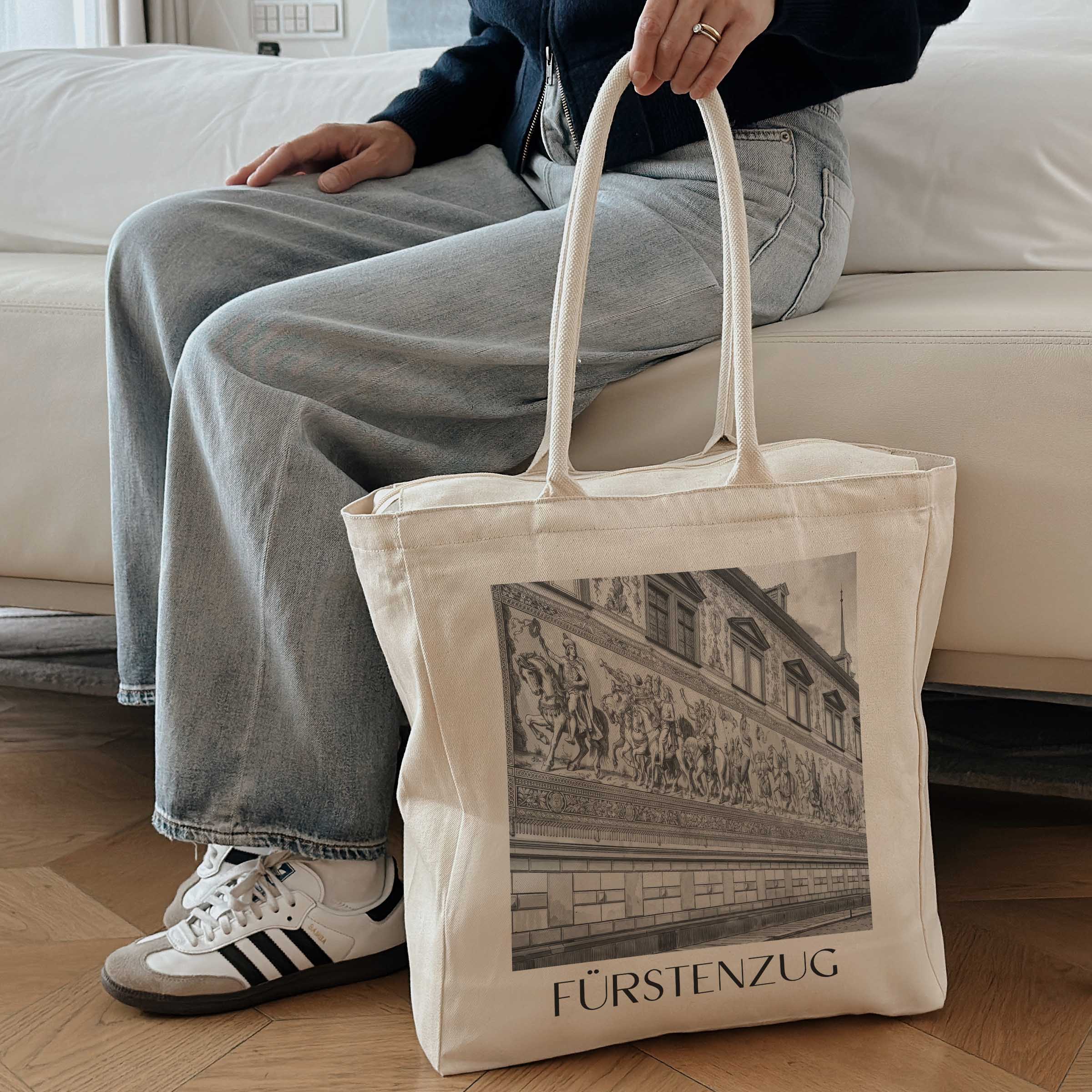 fürstenzug-dresden-deutschland-einkaufstasche-aquarell-schwarz-weiss