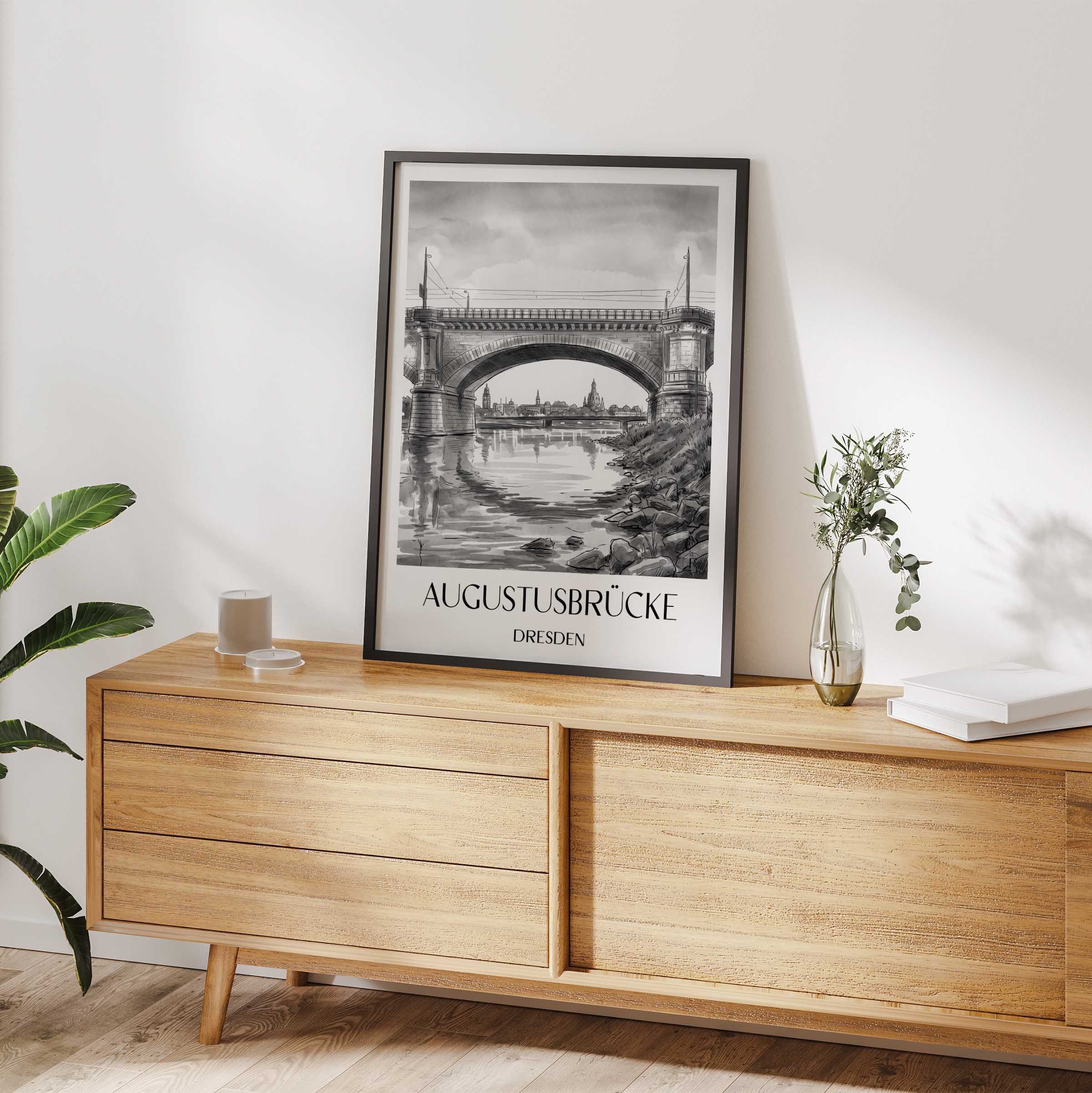 augustusbrücke-dresden-deutschland-poster-aquarell-schwarz-weiss