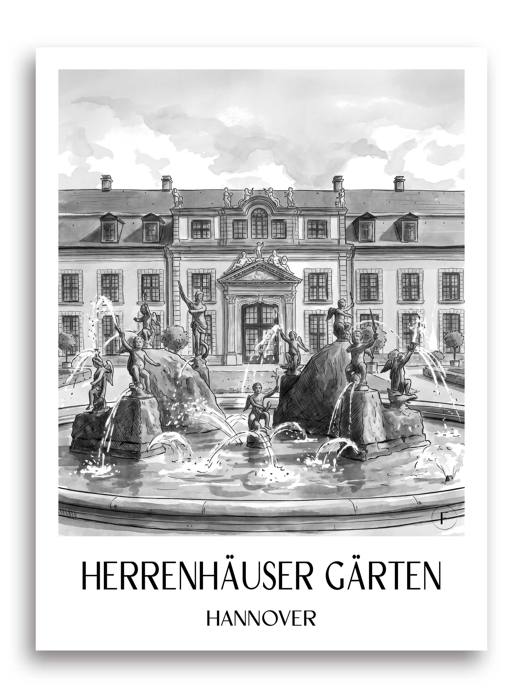 herrenhäuser-gärten-hannover-deutschland-poster-aquarell-schwarz-weiss