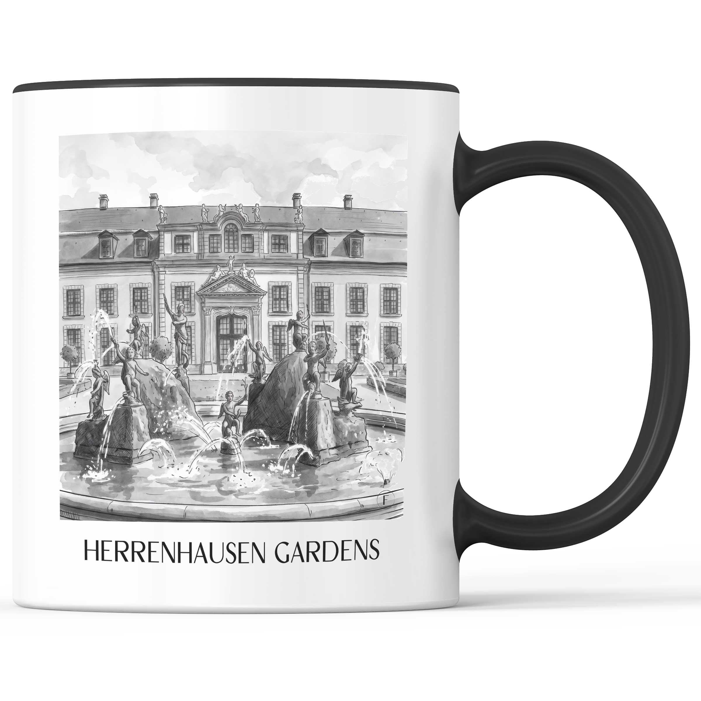 Herrenhäuser Gärten Kaffeebecher - Hannover - Deutschland Becher - Kaffeetasse im Aquarell Schwarz-Weiß Stil