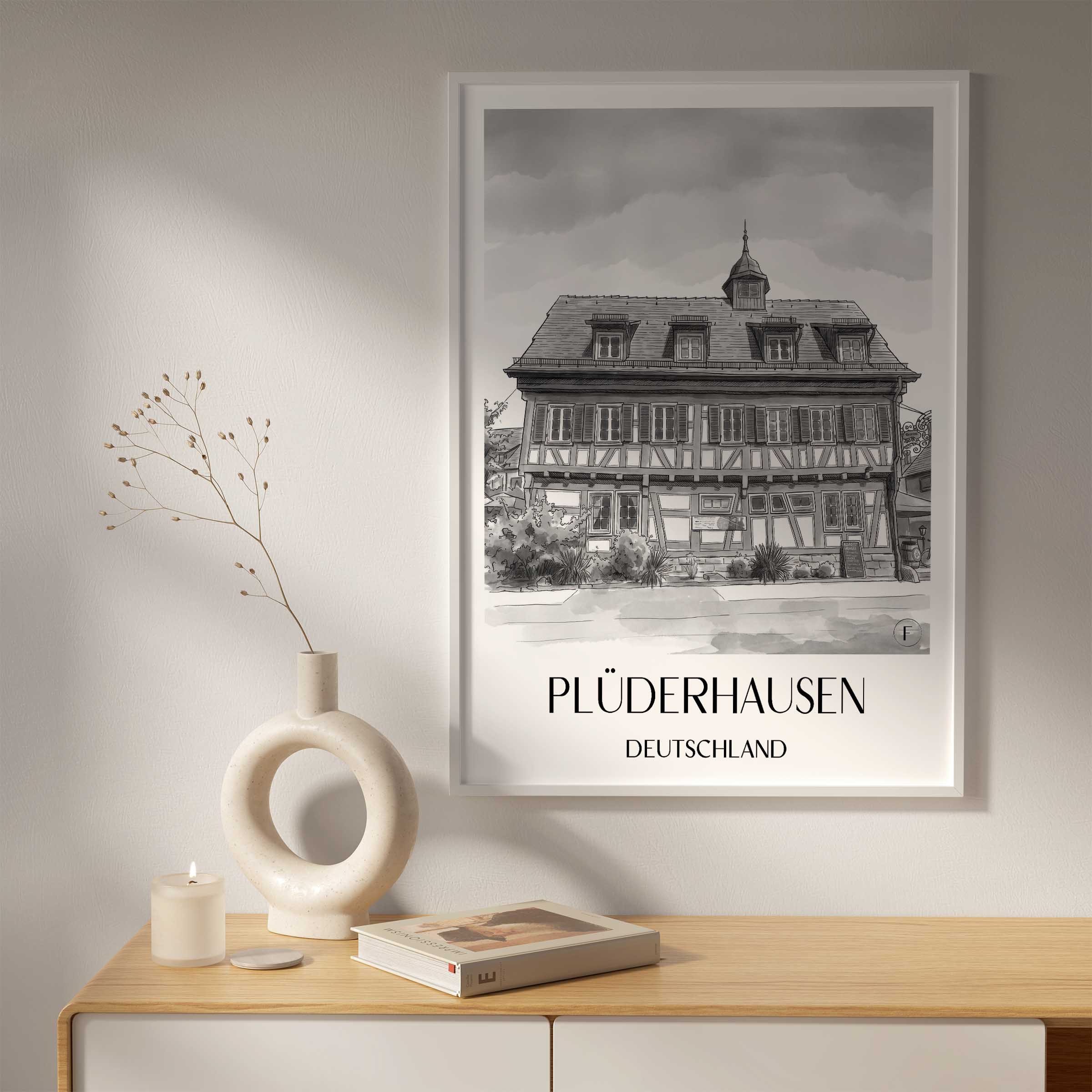 plüderhausen-deutschland-poster-aquarell-schwarz-weiss