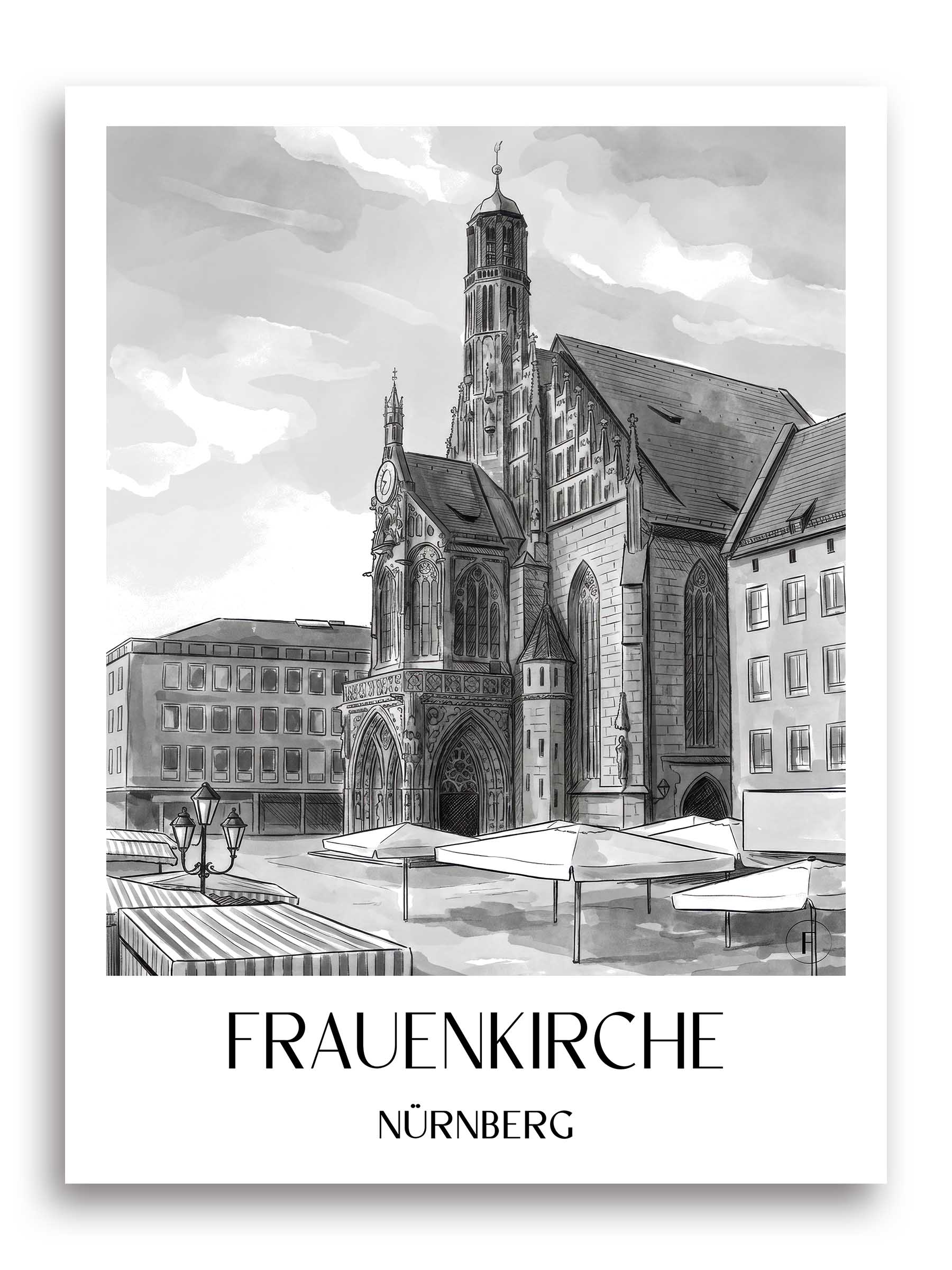 frauenkirche-nürnberg-deutschland-poster-aquarell-schwarz-weiss