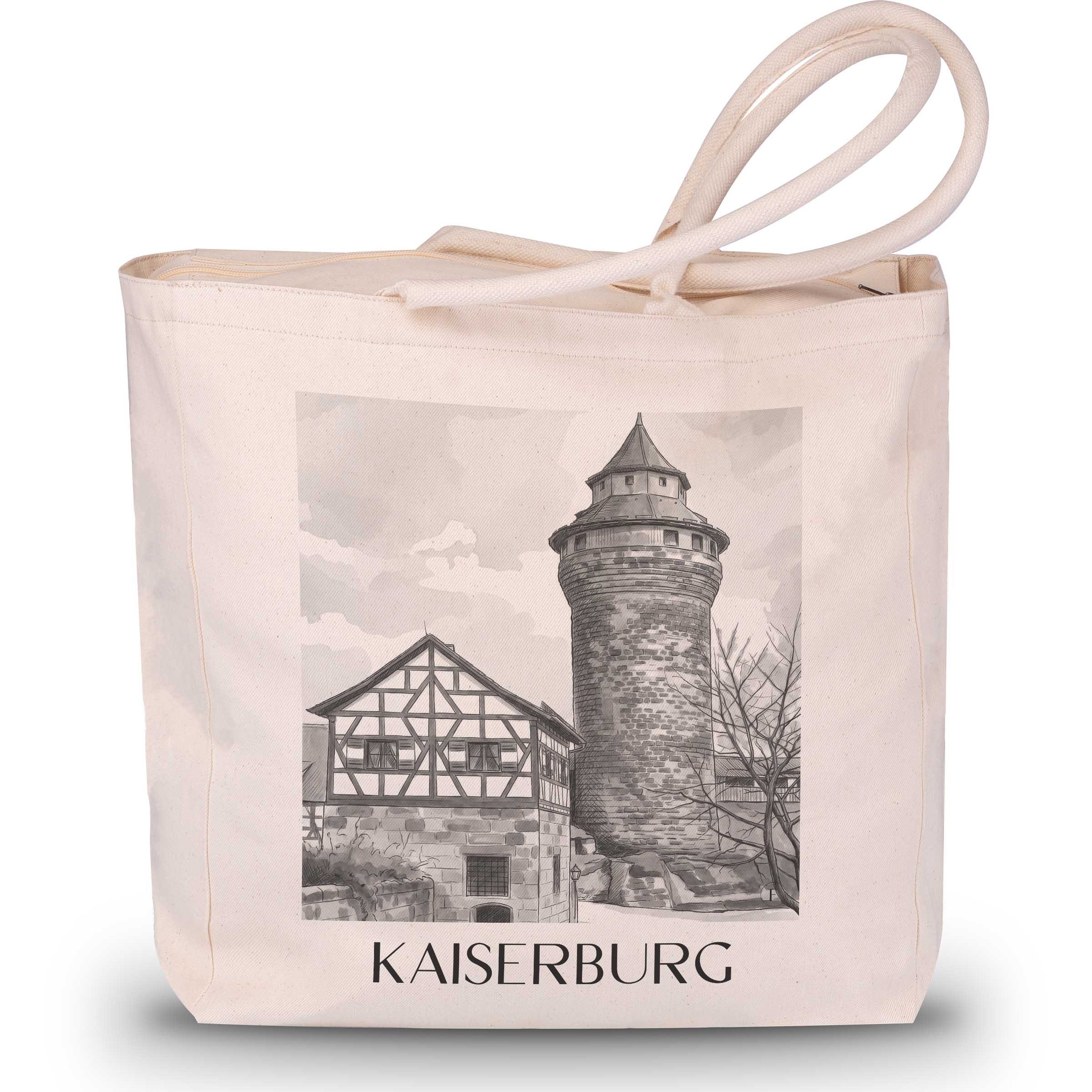kaiserburg-nürnberg-deutschland-einkaufstasche-aquarell-schwarz-weiss