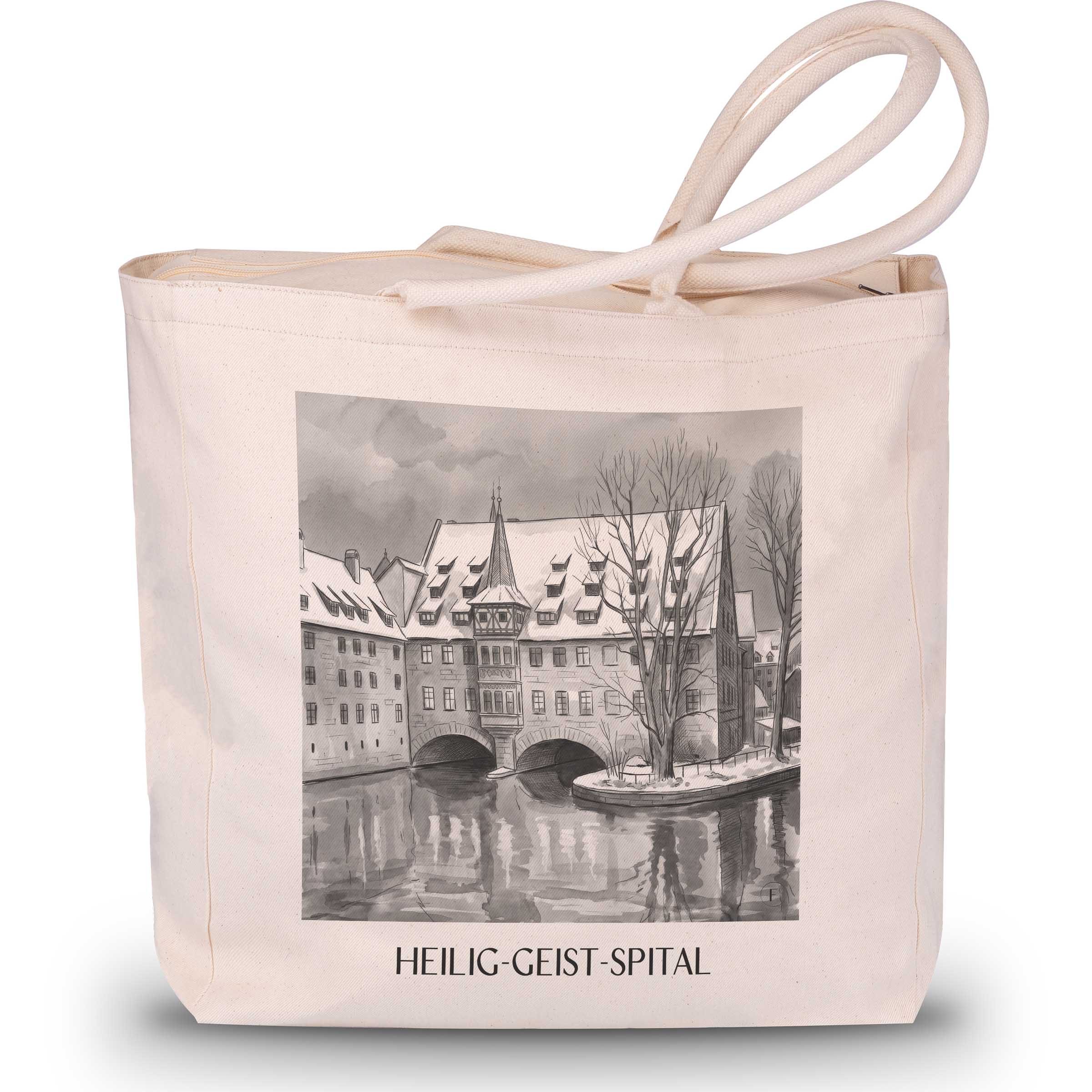 Heilig-Geist-Spital Shopping Tasche - Nürnberg - Deutschland Tote Bag - Einkaufstasche im Aquarell Schwarz-Weiß Stil