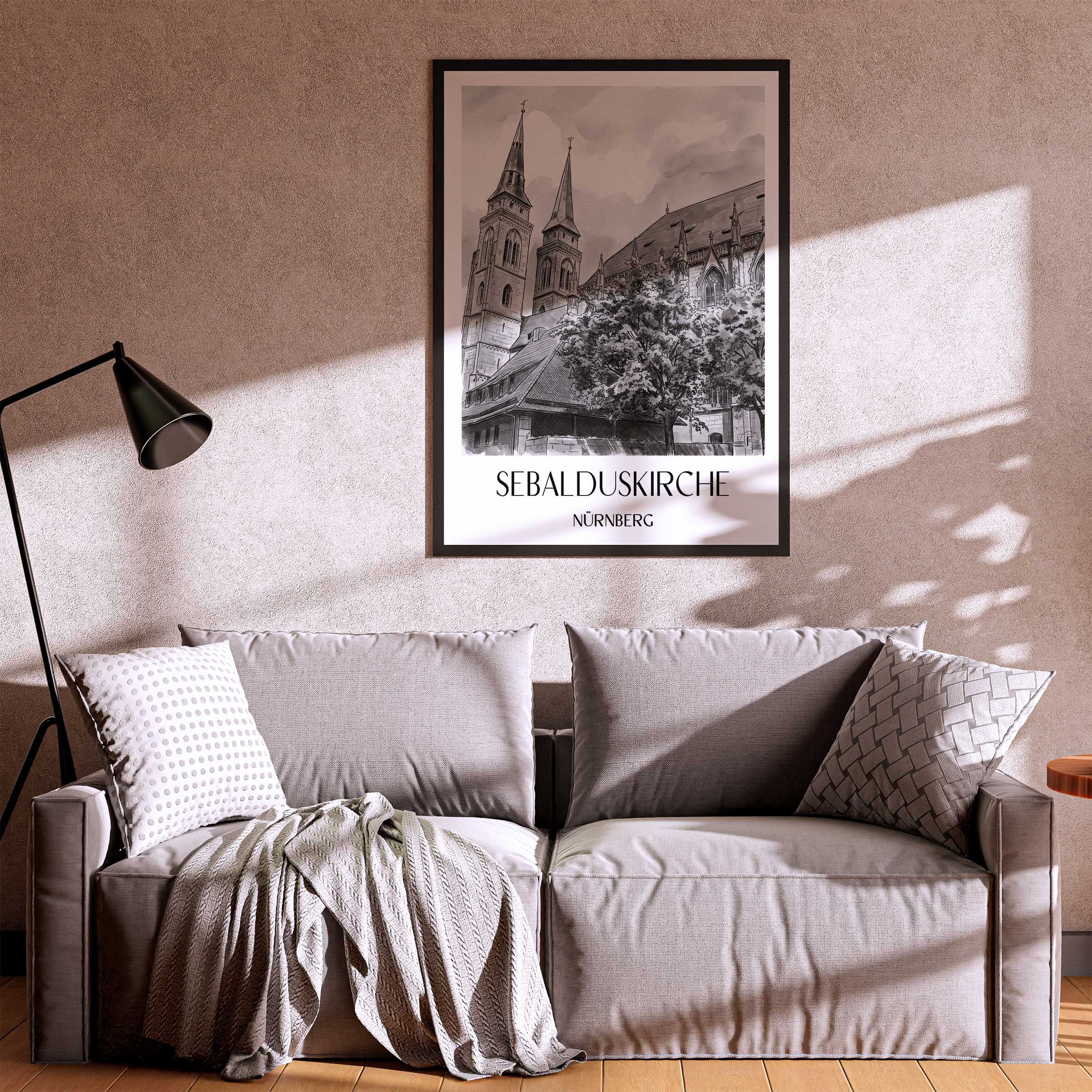 sebalduskirche-nürnberg-deutschland-poster-aquarell-schwarz-weiss
