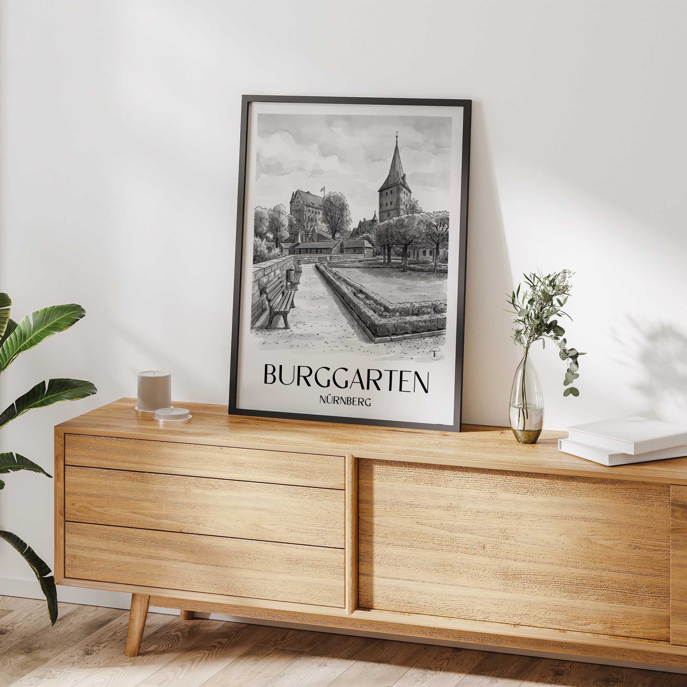 burggarten-nürnberg-deutschland-poster-aquarell-schwarz-weiss