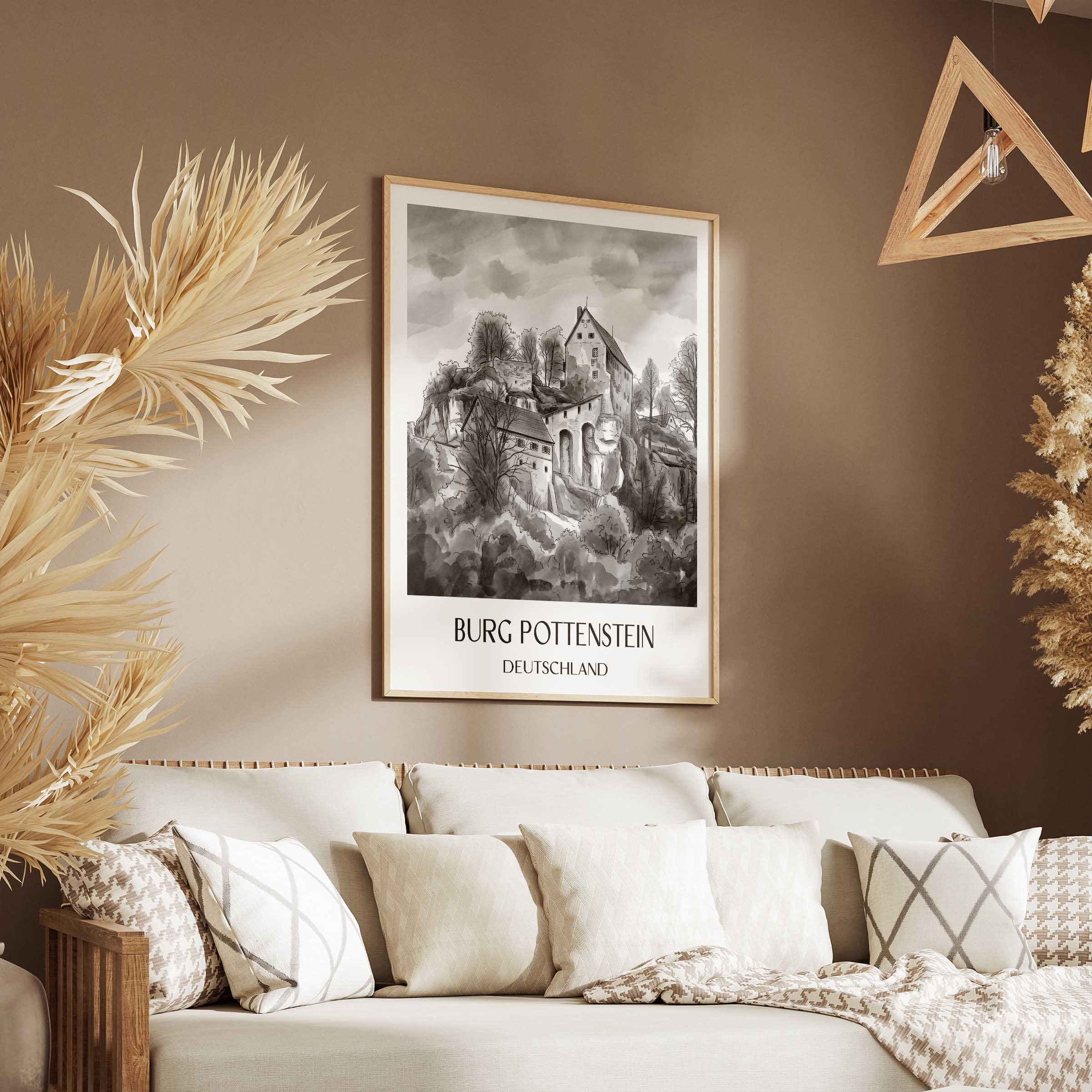 burg-pottenstein-deutschland-poster-aquarell-schwarz-weiss