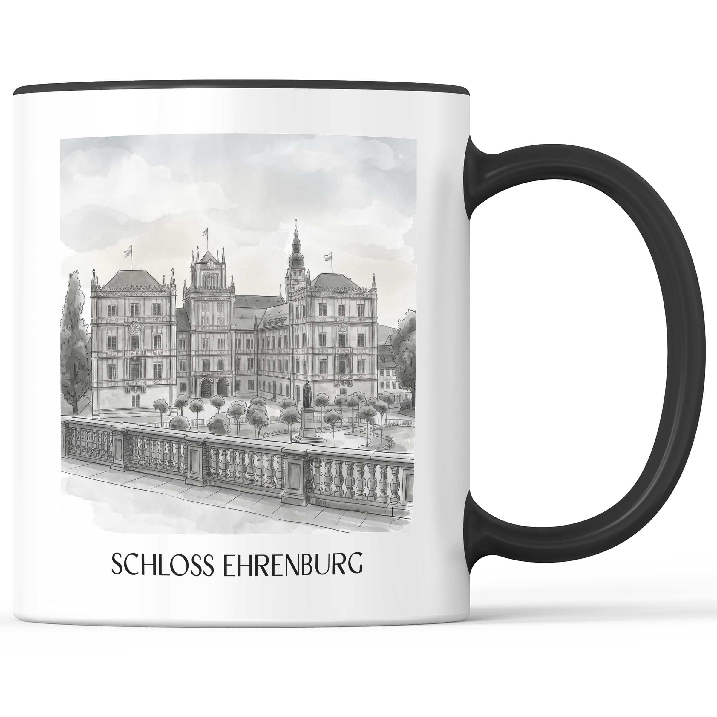 schloss-ehrenburg-coburg-deutschland-kaffeebecher-aquarell-schwarz-weiss