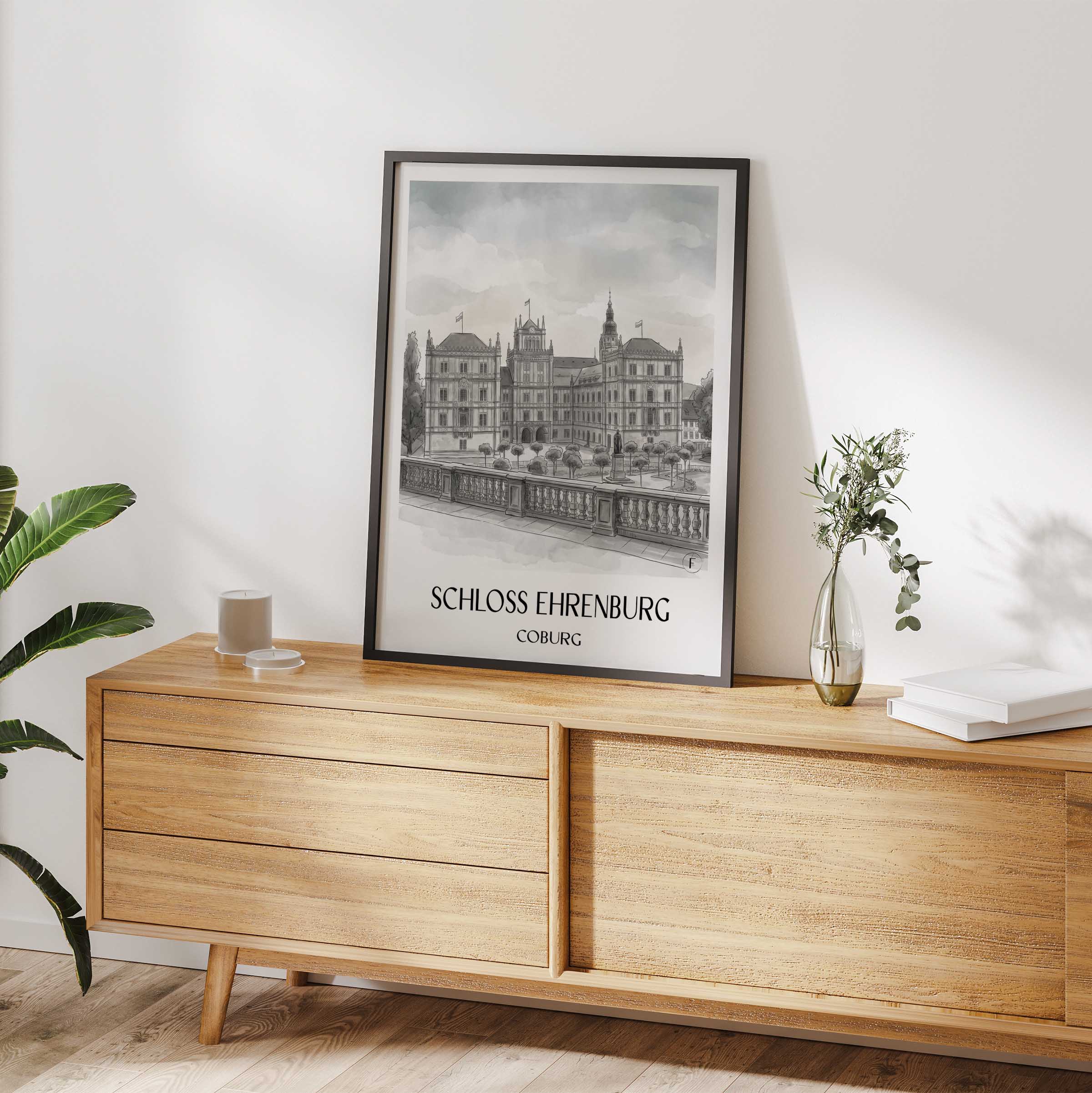 schloss-ehrenburg-coburg-deutschland-poster-aquarell-schwarz-weiss
