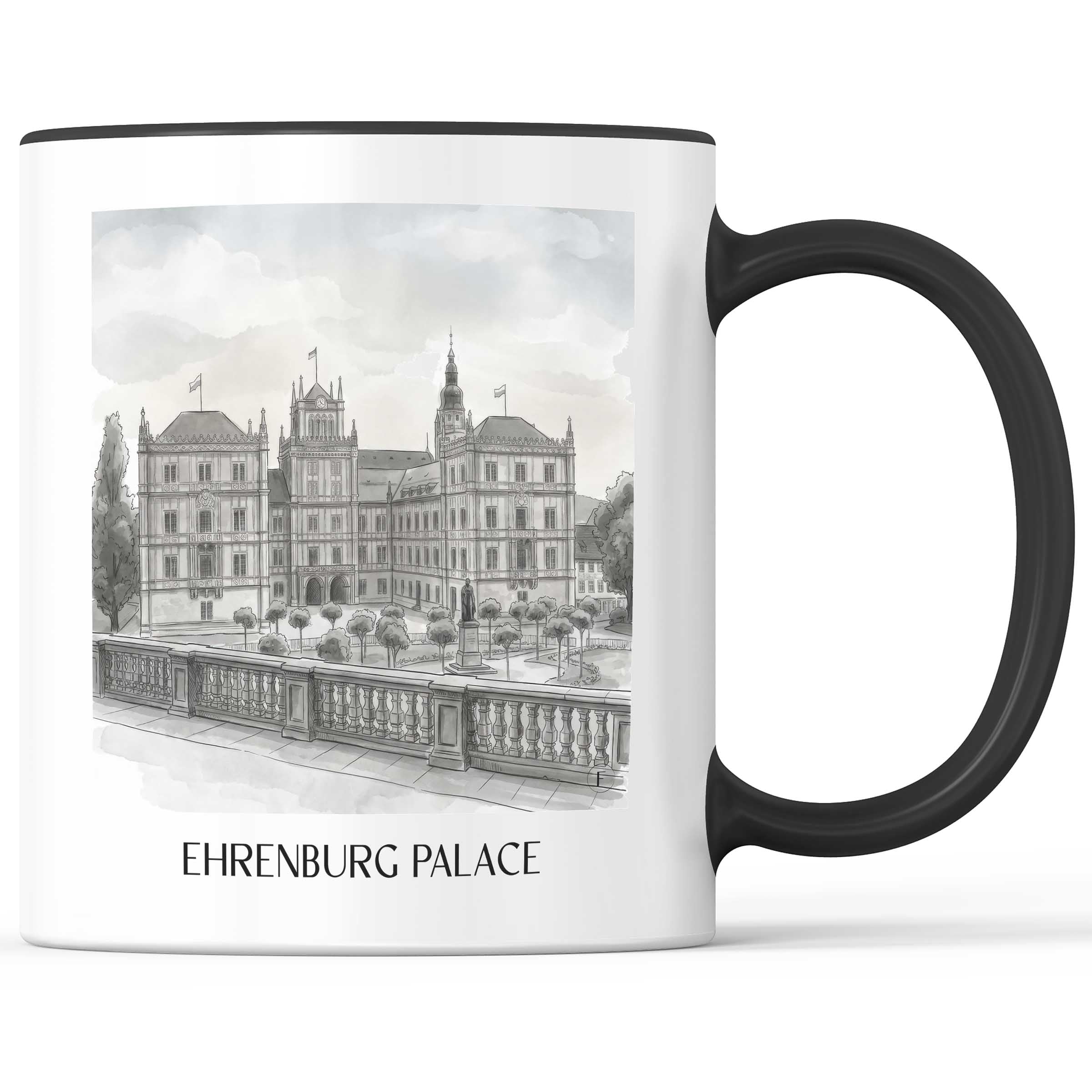 Schloss Ehrenburg Kaffeebecher - Coburg - Deutschland Becher - Kaffeetasse im Aquarell Schwarz-Weiß Stil