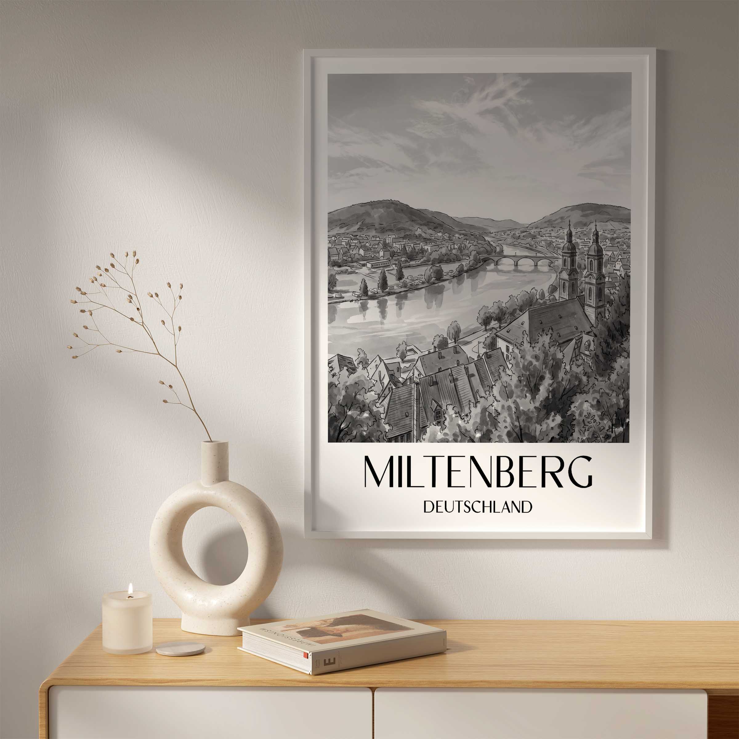 miltenberg-deutschland-poster-aquarell-schwarz-weiss