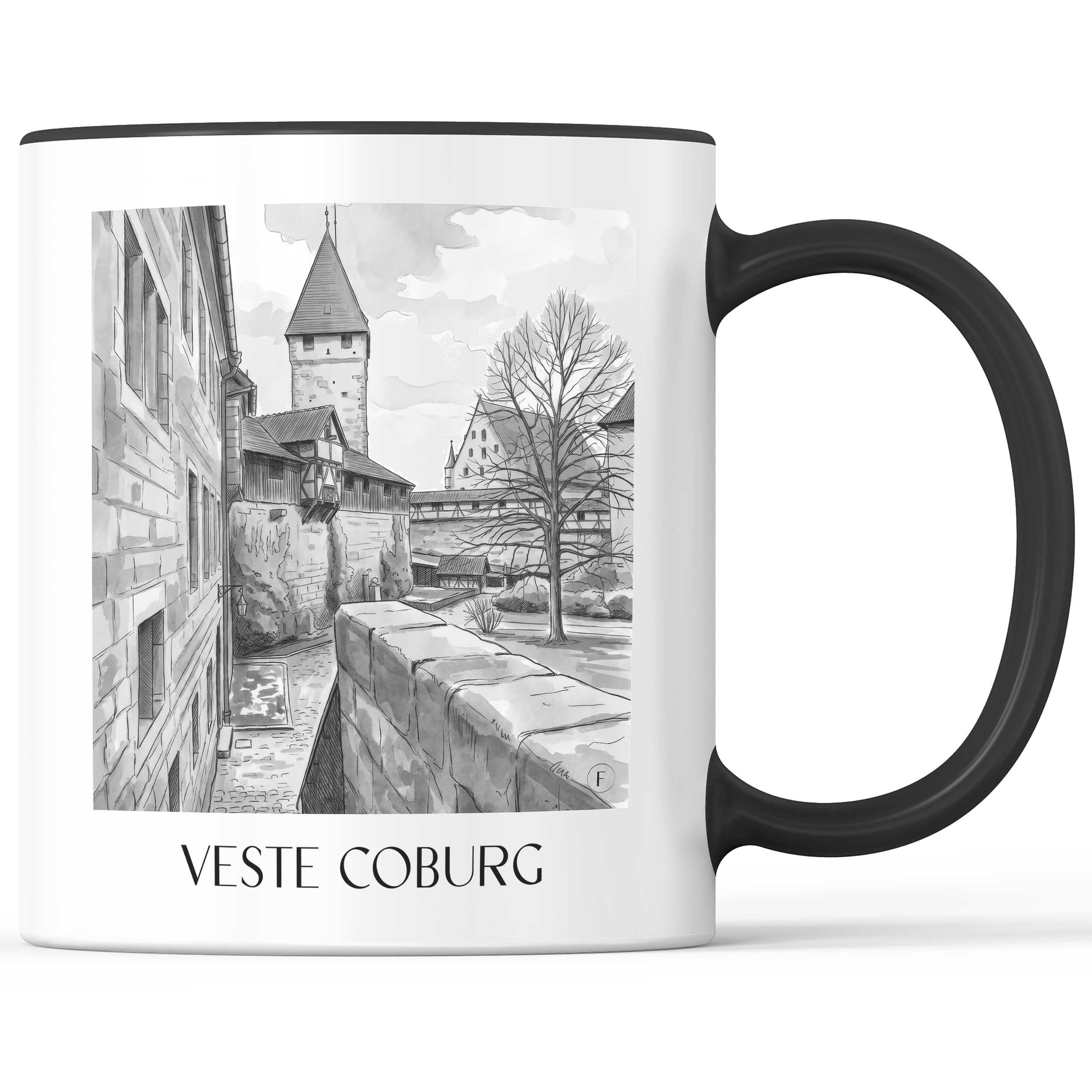 veste-coburg-deutschland-kaffeebecher-aquarell-schwarz-weiss