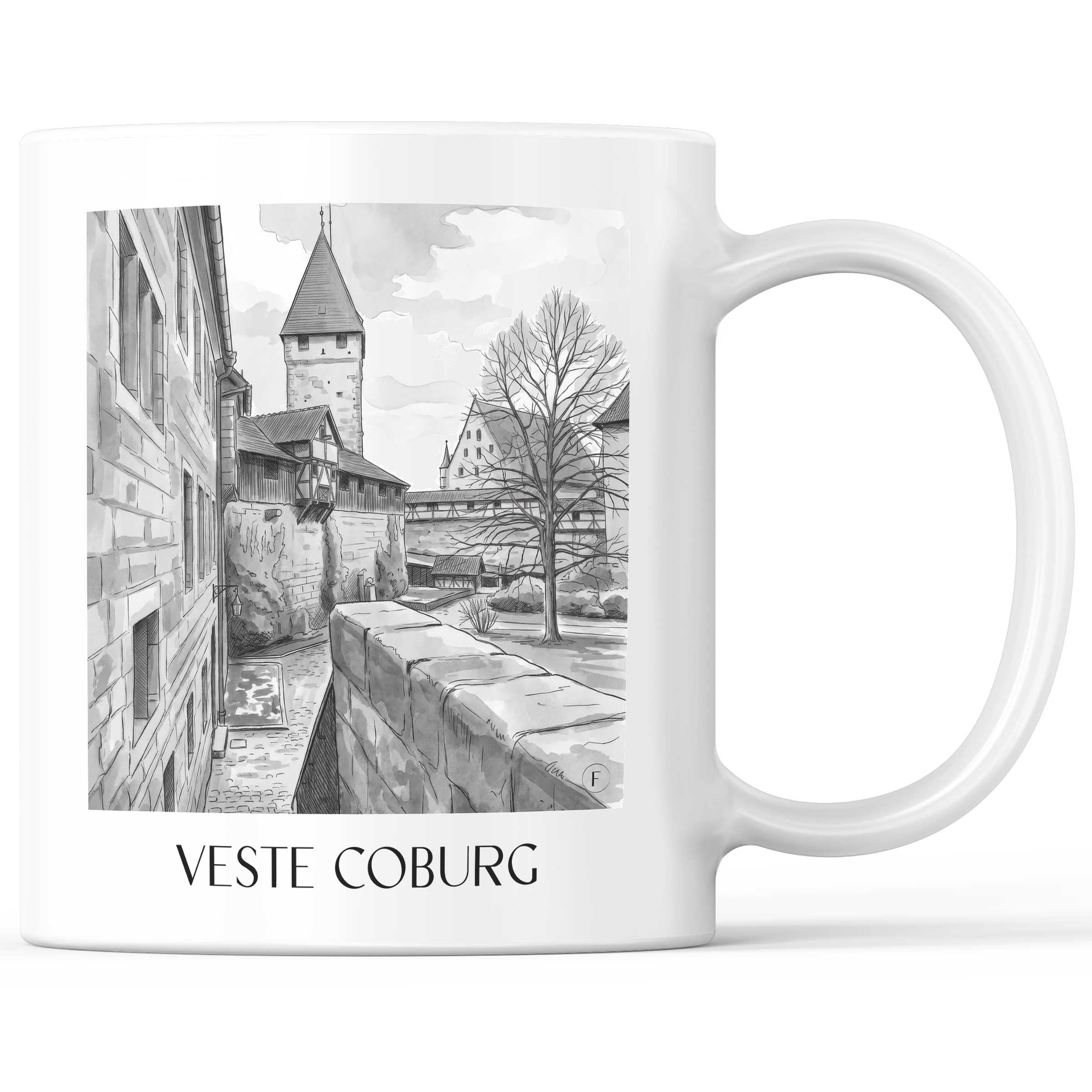 Veste Coburg - Deutschland Becher - Kaffeetasse im Aquarell Schwarz-Weiß Stil