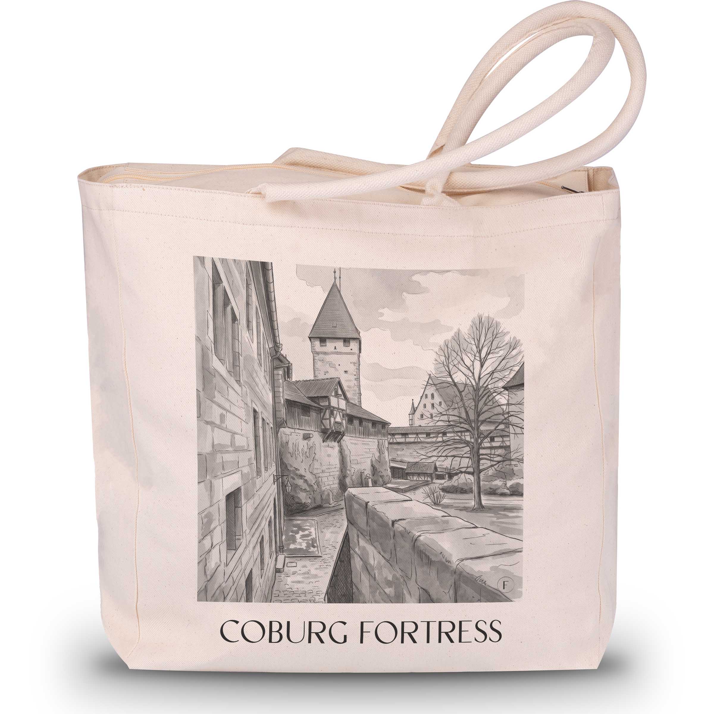 Veste Coburg - Deutschland Tote Bag - Einkaufstasche im Aquarell Schwarz-Weiß Stil