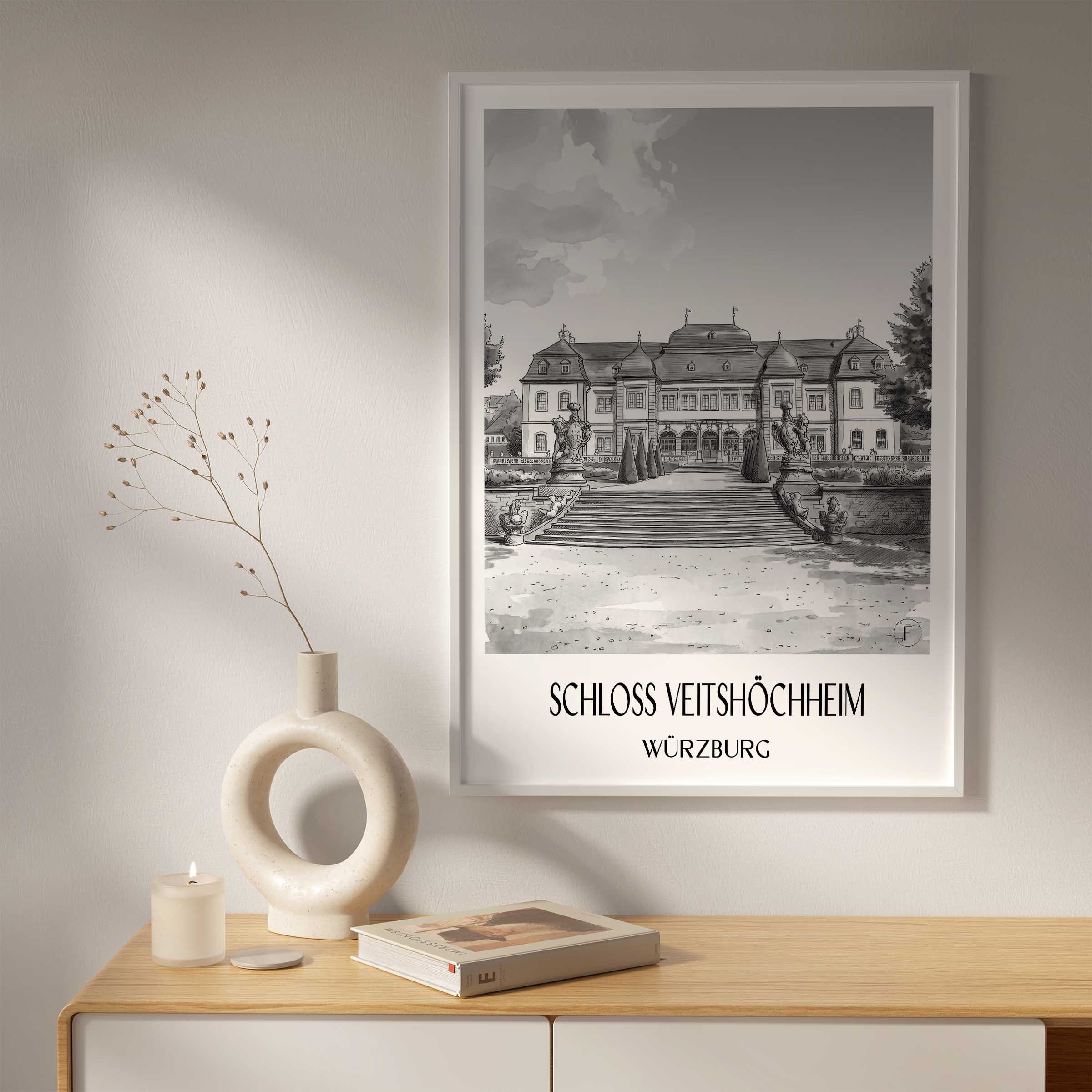 schloss-veitshöchheim-würzburg-deutschland-poster-aquarell-schwarz-weiss