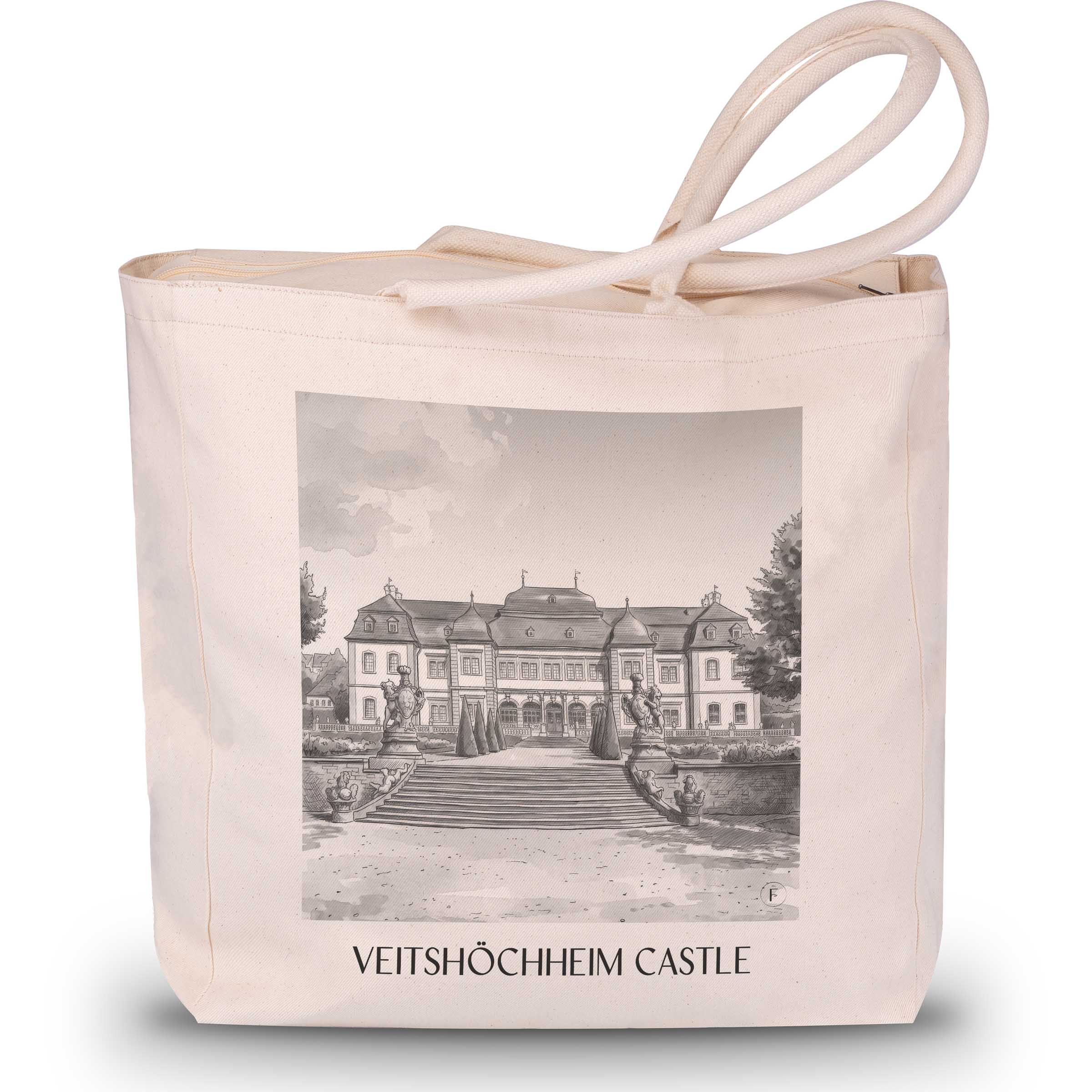 Schloss Veitshöchheim Shopping Tasche - Würzburg - Deutschland Tote Bag - Einkaufstasche im Aquarell Schwarz-Weiß Stil
