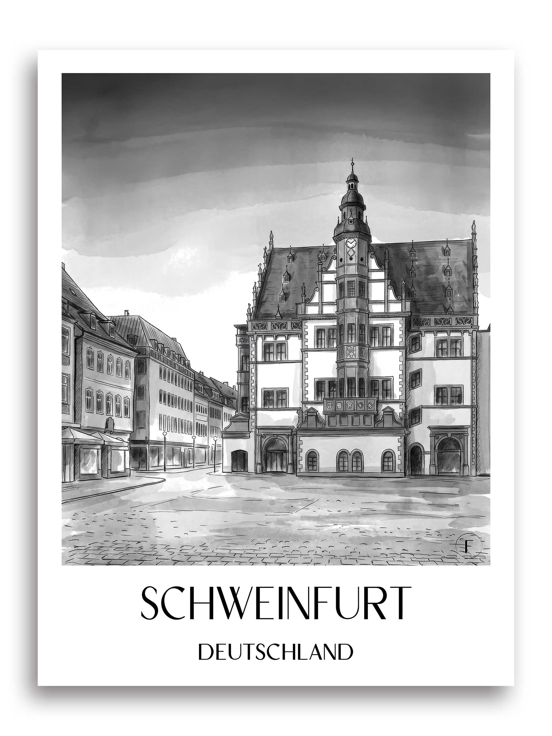 schweinfurt-deutschland-poster-aquarell-schwarz-weiss