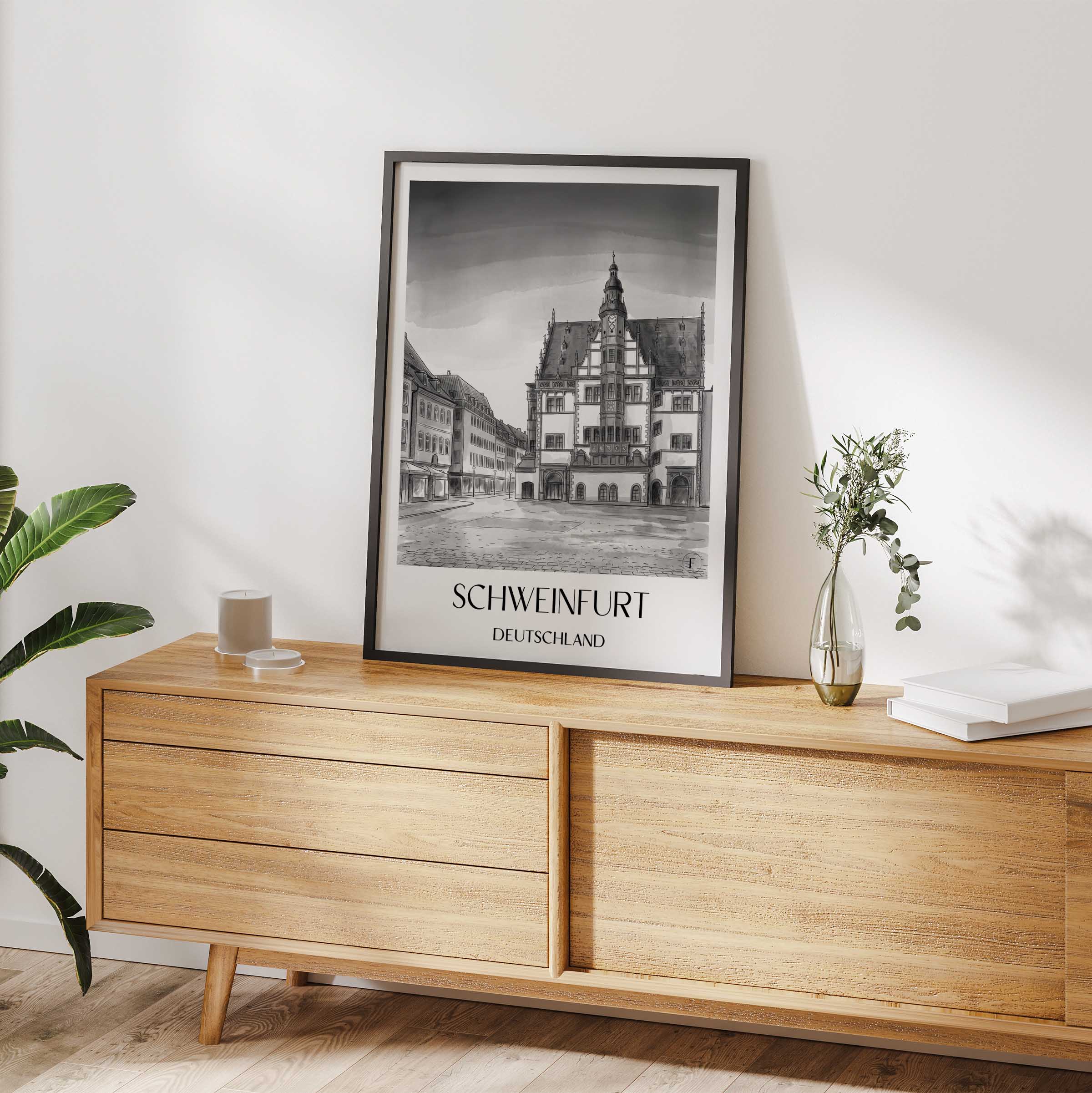 schweinfurt-deutschland-poster-aquarell-schwarz-weiss