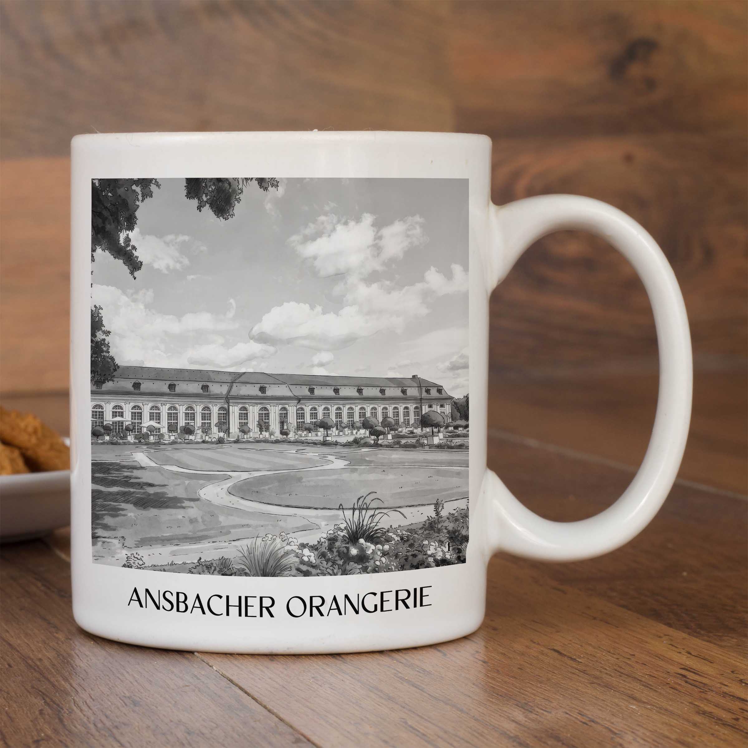 orangerie-ansbach-deutschland-kaffeebecher-aquarell-schwarz-weiss