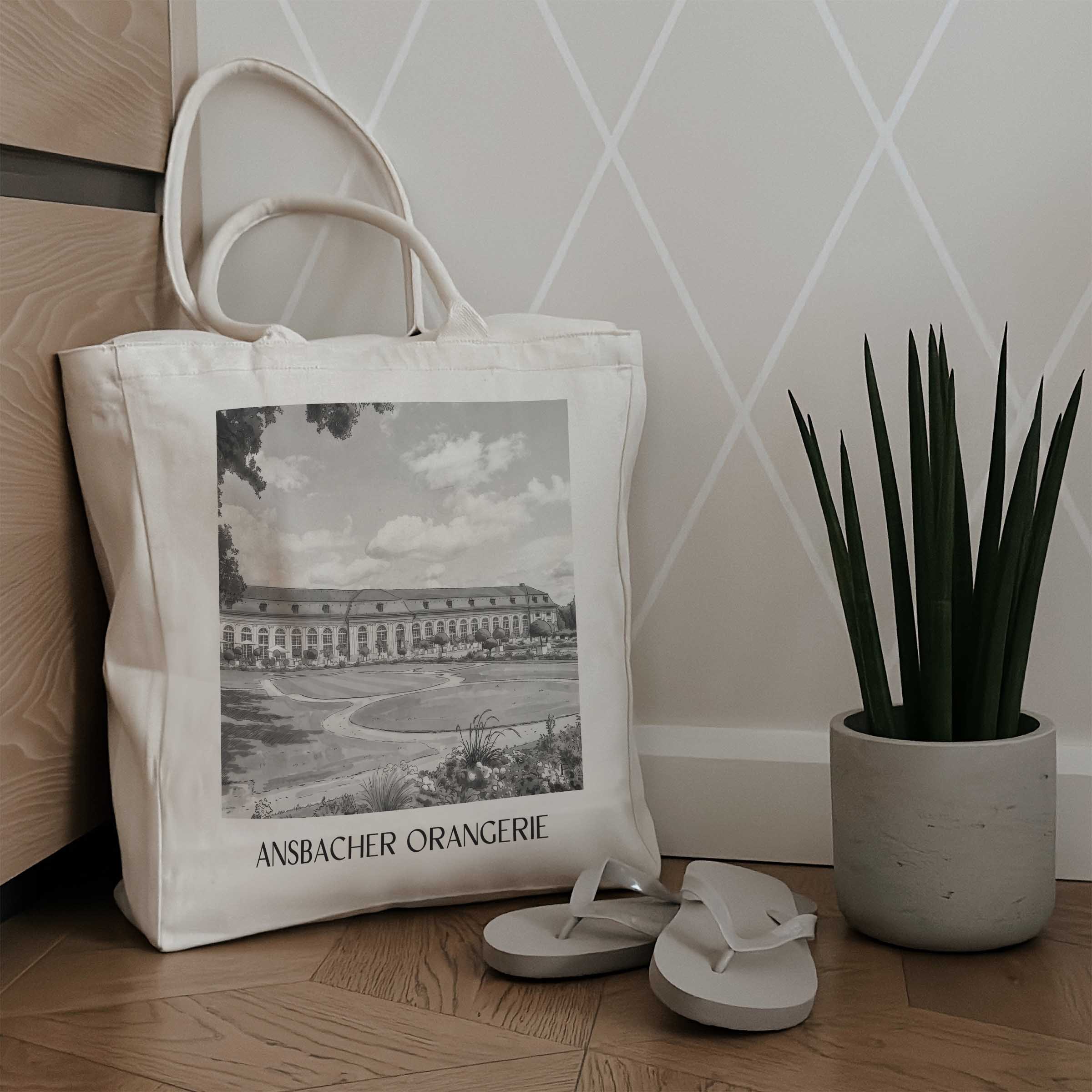 orangerie-ansbach-deutschland-einkaufstasche-aquarell-schwarz-weiss