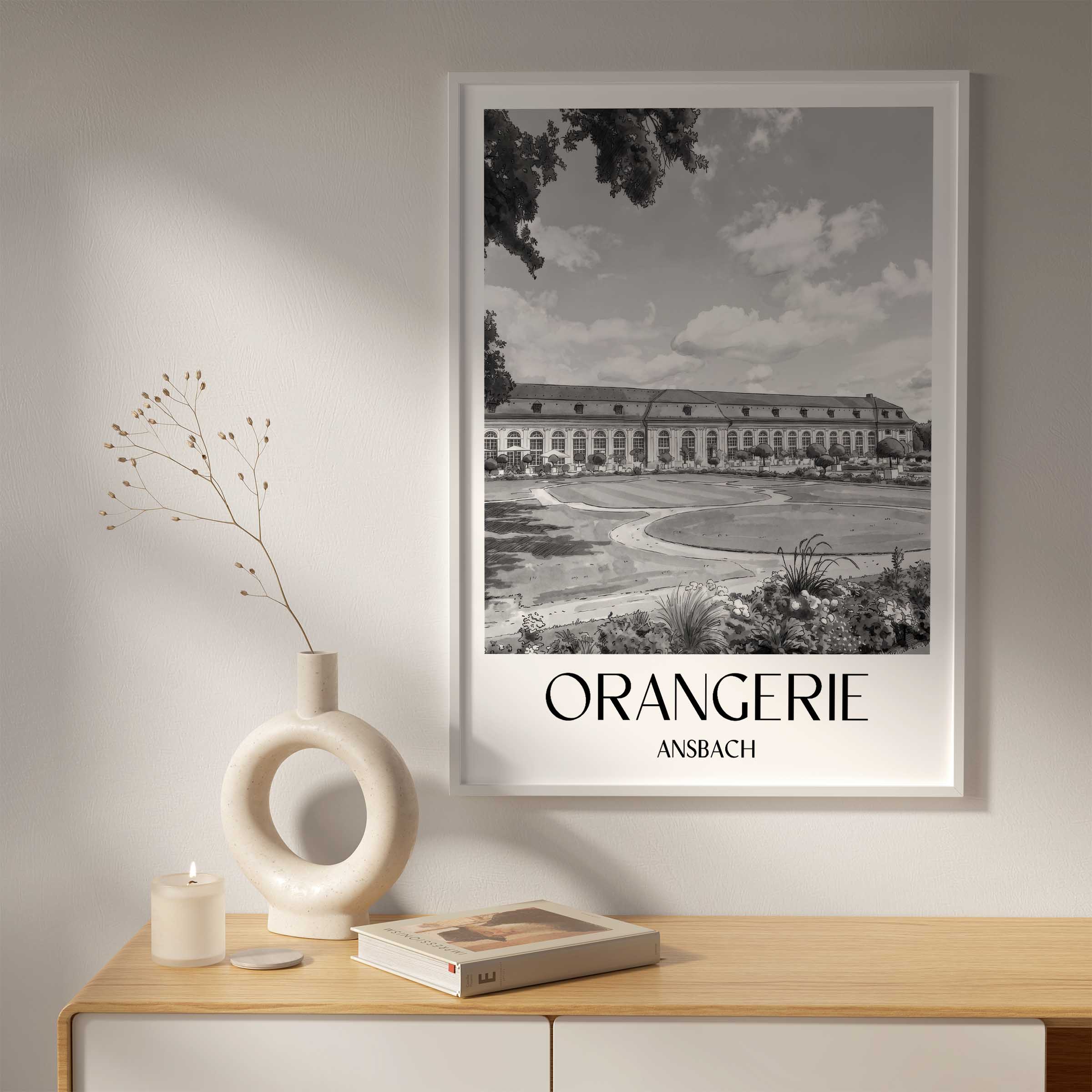 orangerie-ansbach-deutschland-poster-aquarell-schwarz-weiss