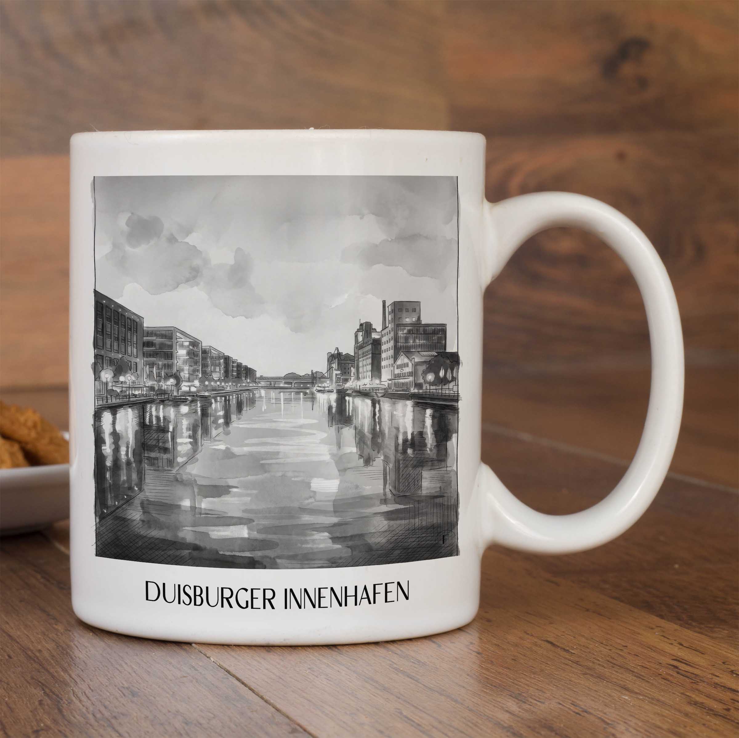 innenhafen-duisburg-deutschland-kaffeebecher-aquarell-schwarz-weiss