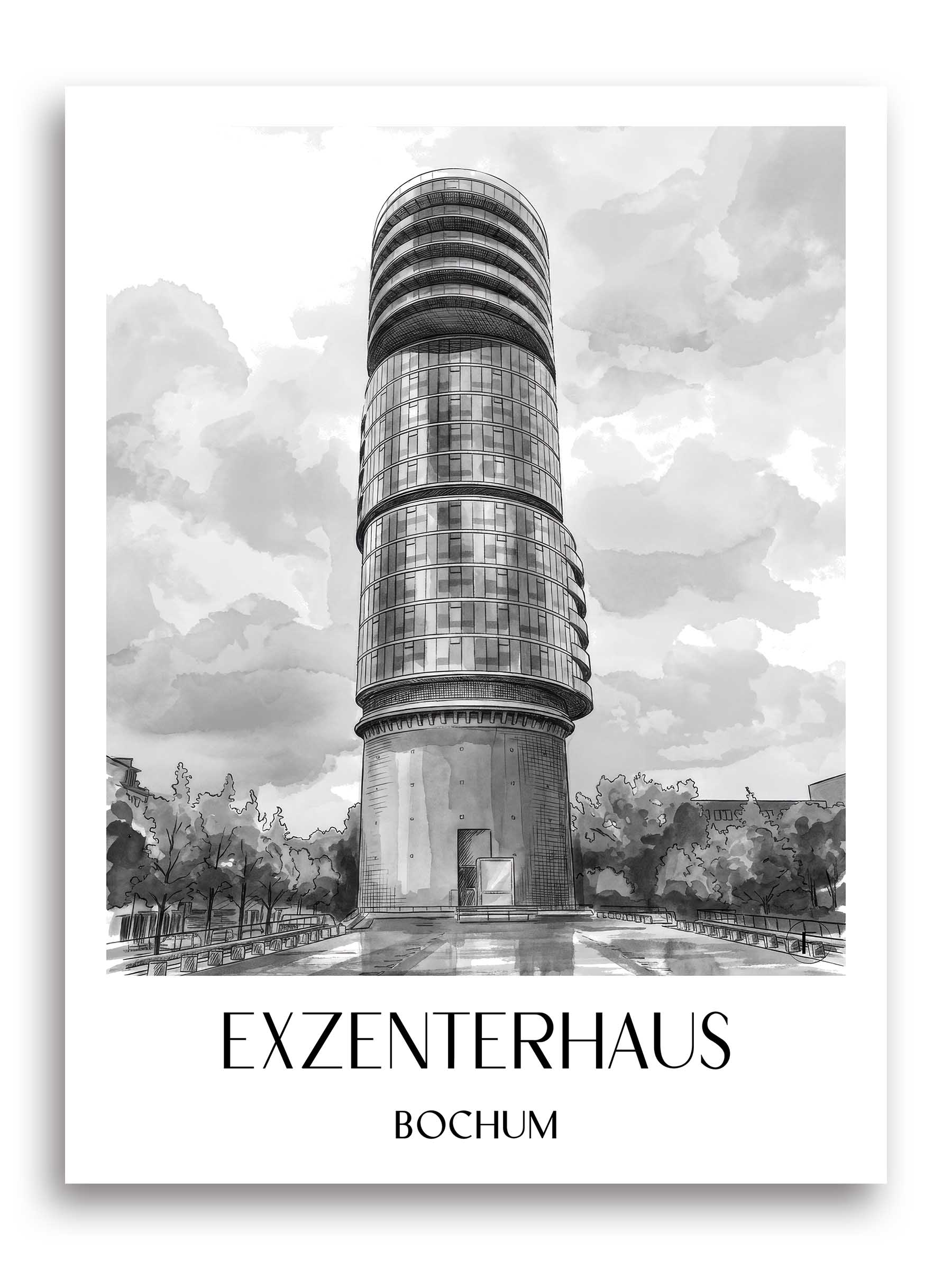 exzenterhaus-bochum-deutschland-poster-aquarell-schwarz-weiss