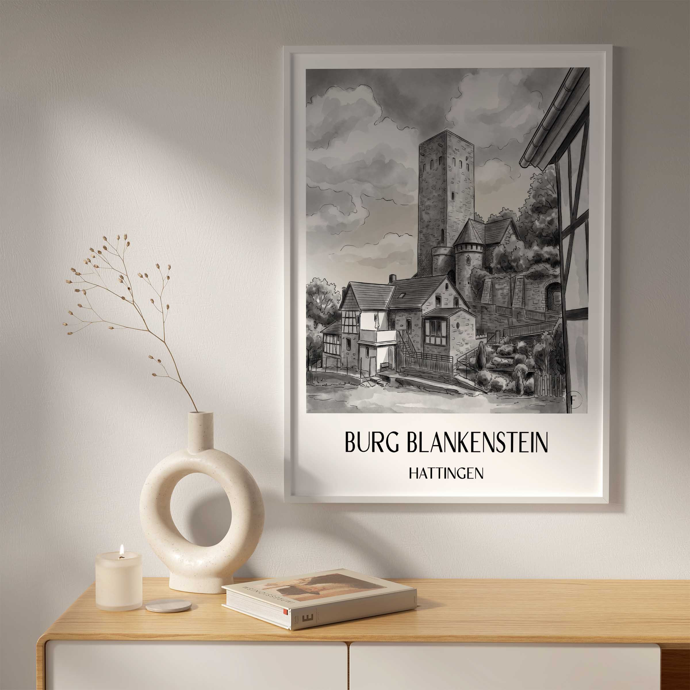 burg-blankenstein-hattingen-deutschland-poster-aquarell-schwarz-weiss