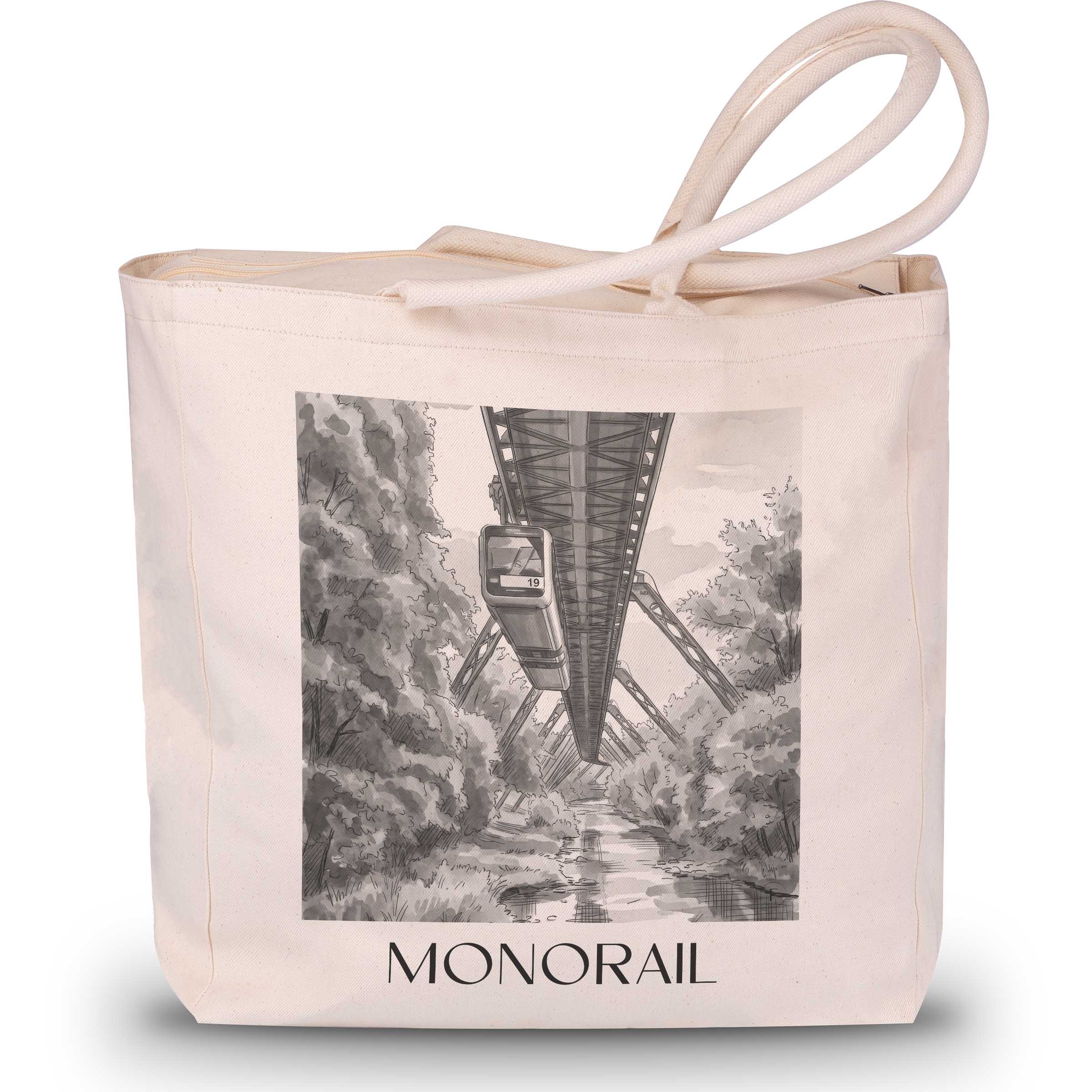 Schwebebahn Shopping Tasche - Wuppertal - Deutschland Tote Bag - Einkaufstasche im Aquarell Schwarz-Weiß Stil