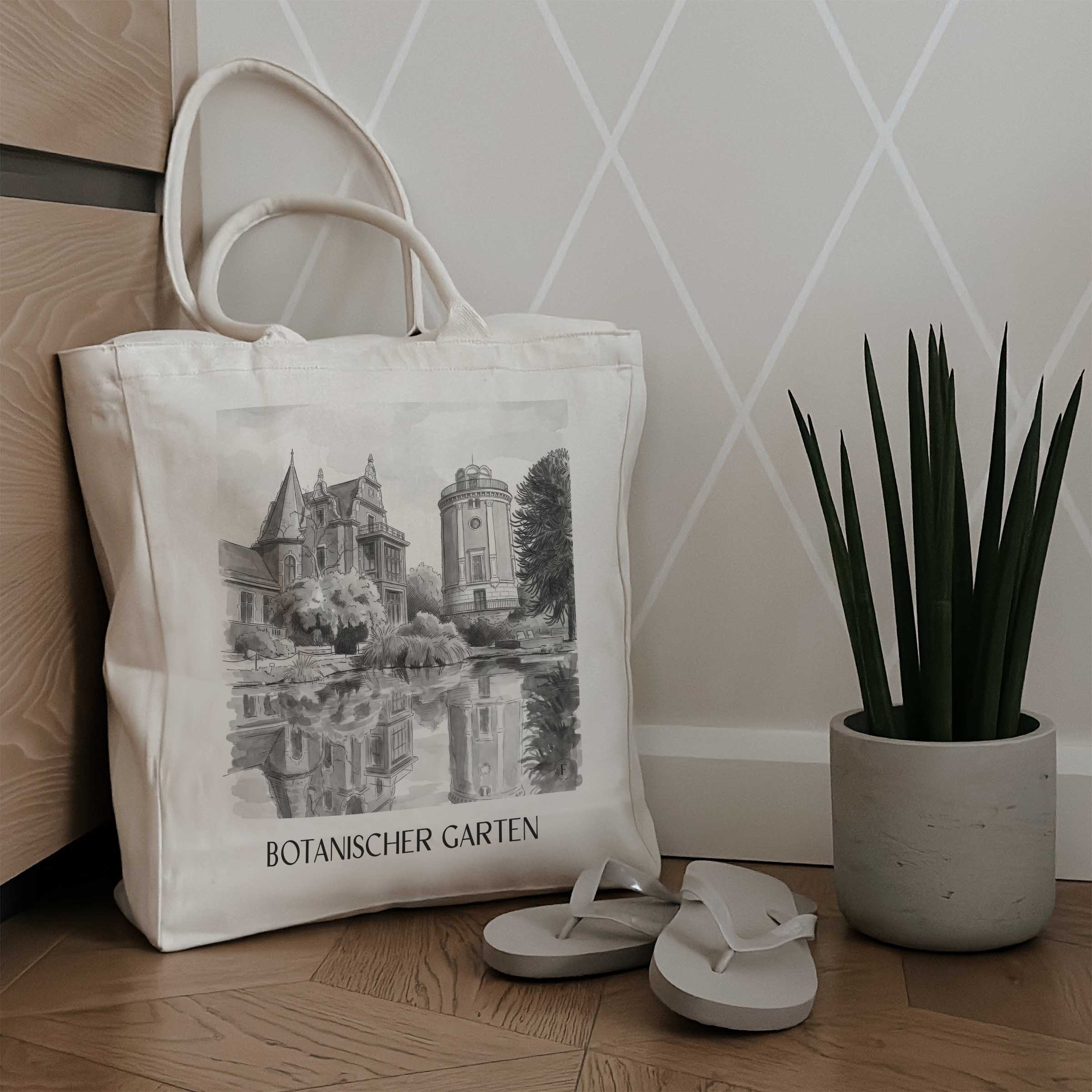 botanischer-garten-wuppertal-deutschland-einkaufstasche-aquarell-schwarz-weiss