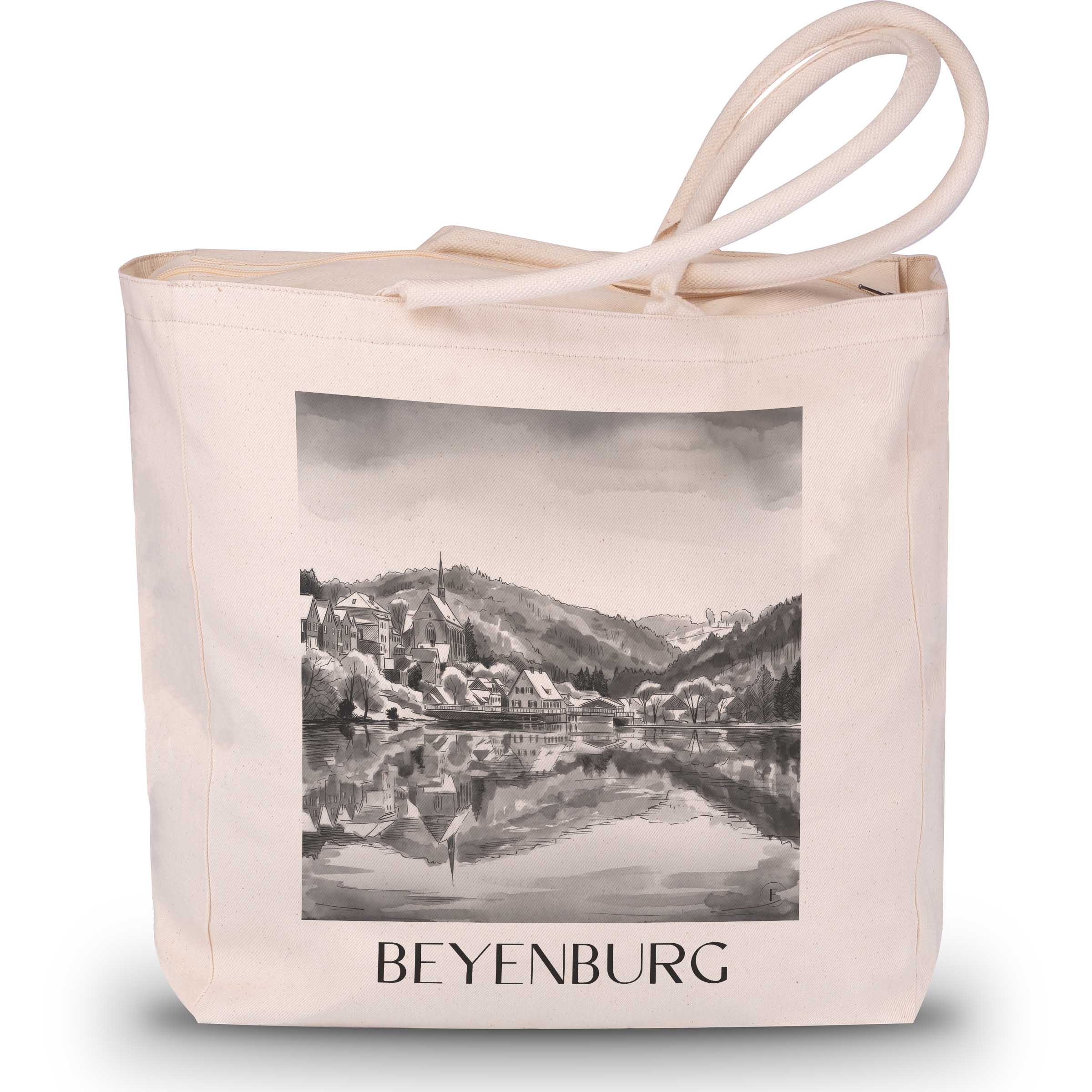 Beyenburg Shopping Tasche - Wuppertal - Deutschland Tote Bag - Einkaufstasche im Aquarell Schwarz-Weiß Stil