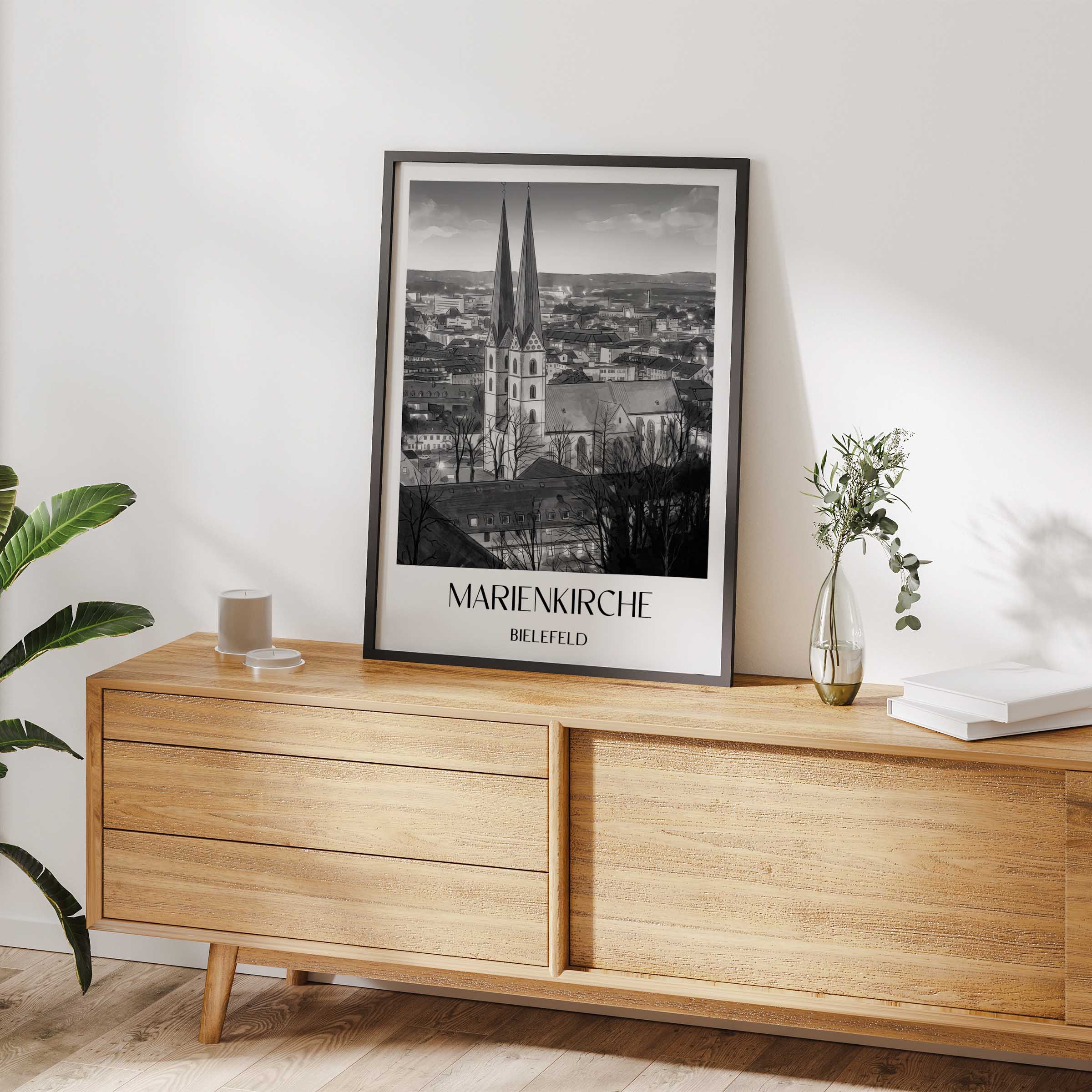 marienkirche-bielefeld-deutschland-poster-aquarell-schwarz-weiss