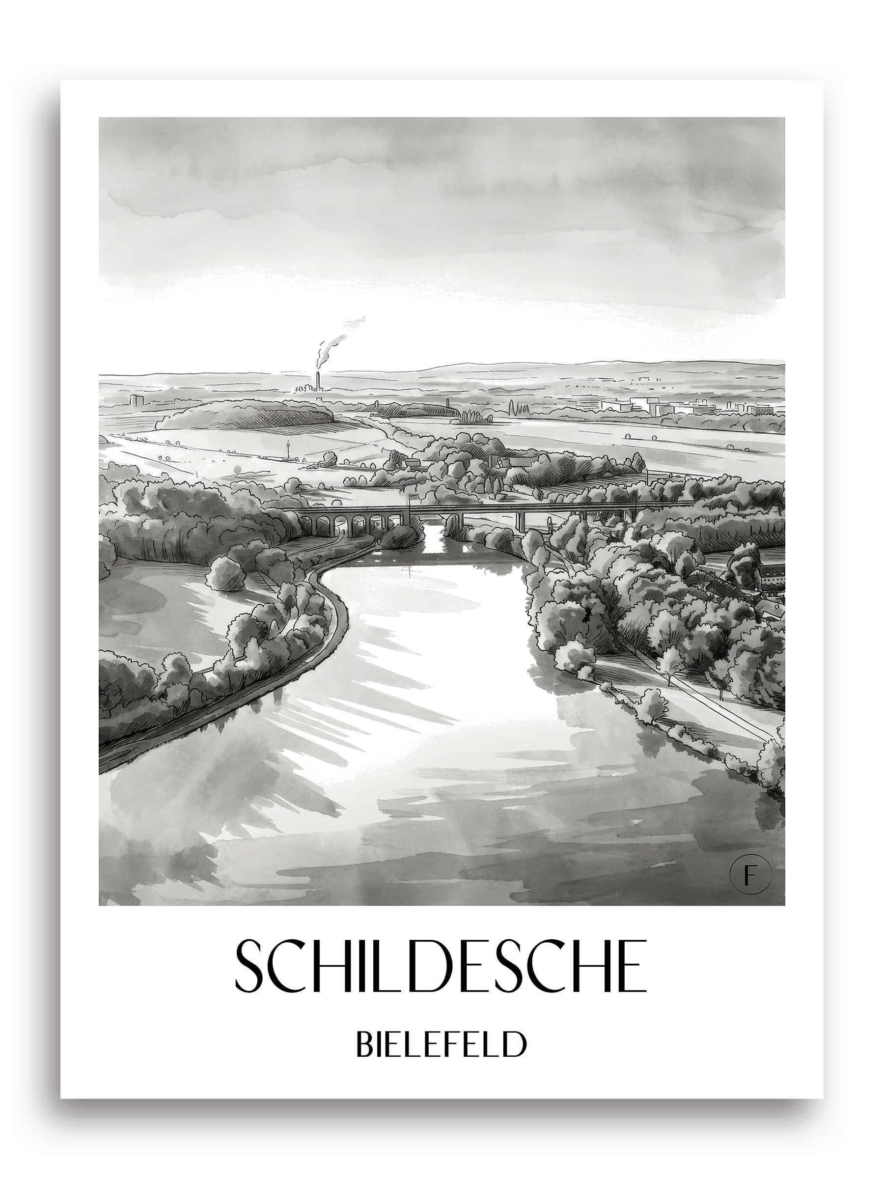 Schildesche Poster - Bielefeld - Deutschland Kunstdruck - Aquarell Schwarz-Weiß von A4 bis A1