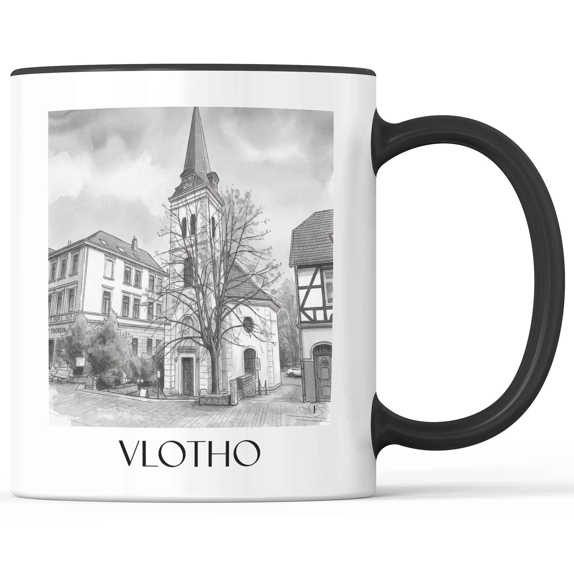 Vlotho Kaffeebecher - Herford - Deutschland Becher - Kaffeetasse im Aquarell Schwarz-Weiß Stil