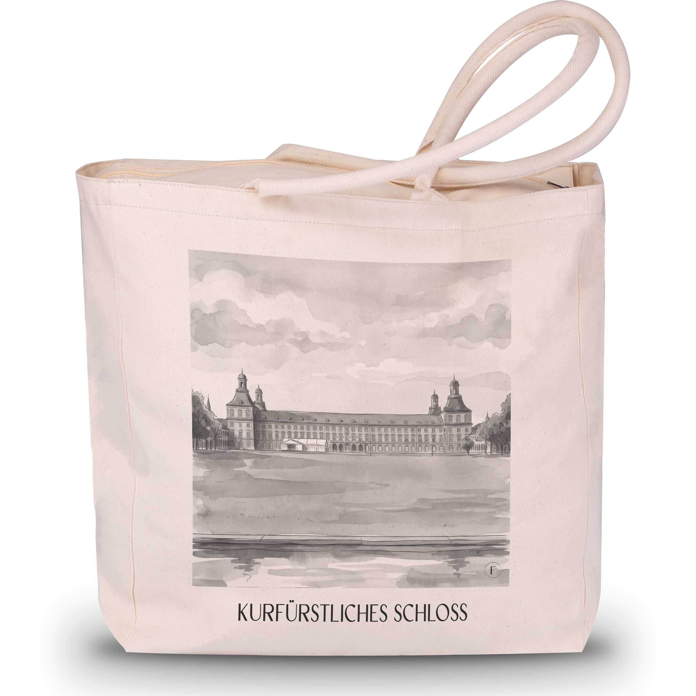 kurfürstliches-schloss-bonn-deutschland-einkaufstasche-aquarell-schwarz-weiss
