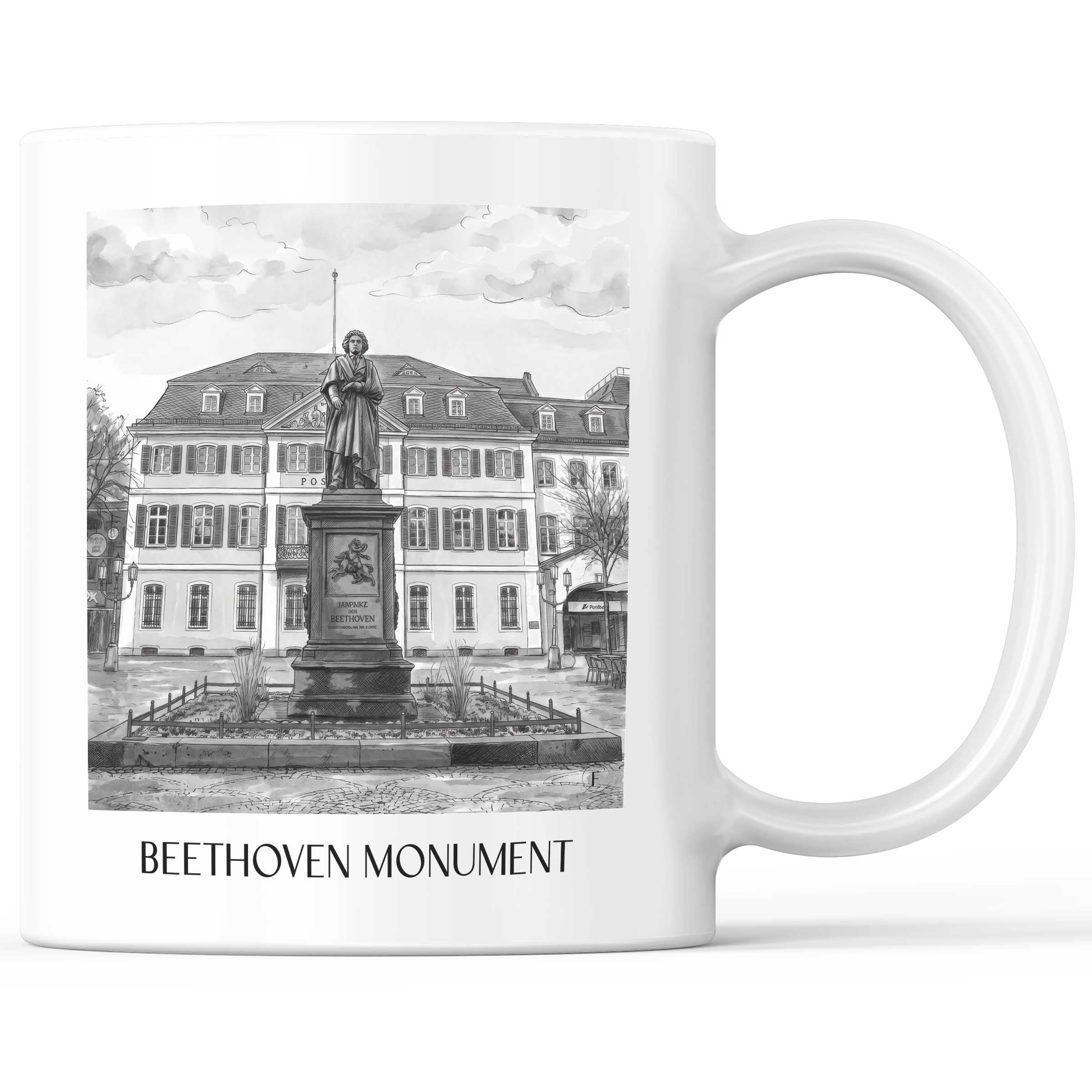 Beethoven-Denkmal Kaffeebecher - Bonn - Deutschland Becher - Kaffeetasse im Aquarell Schwarz-Weiß Stil