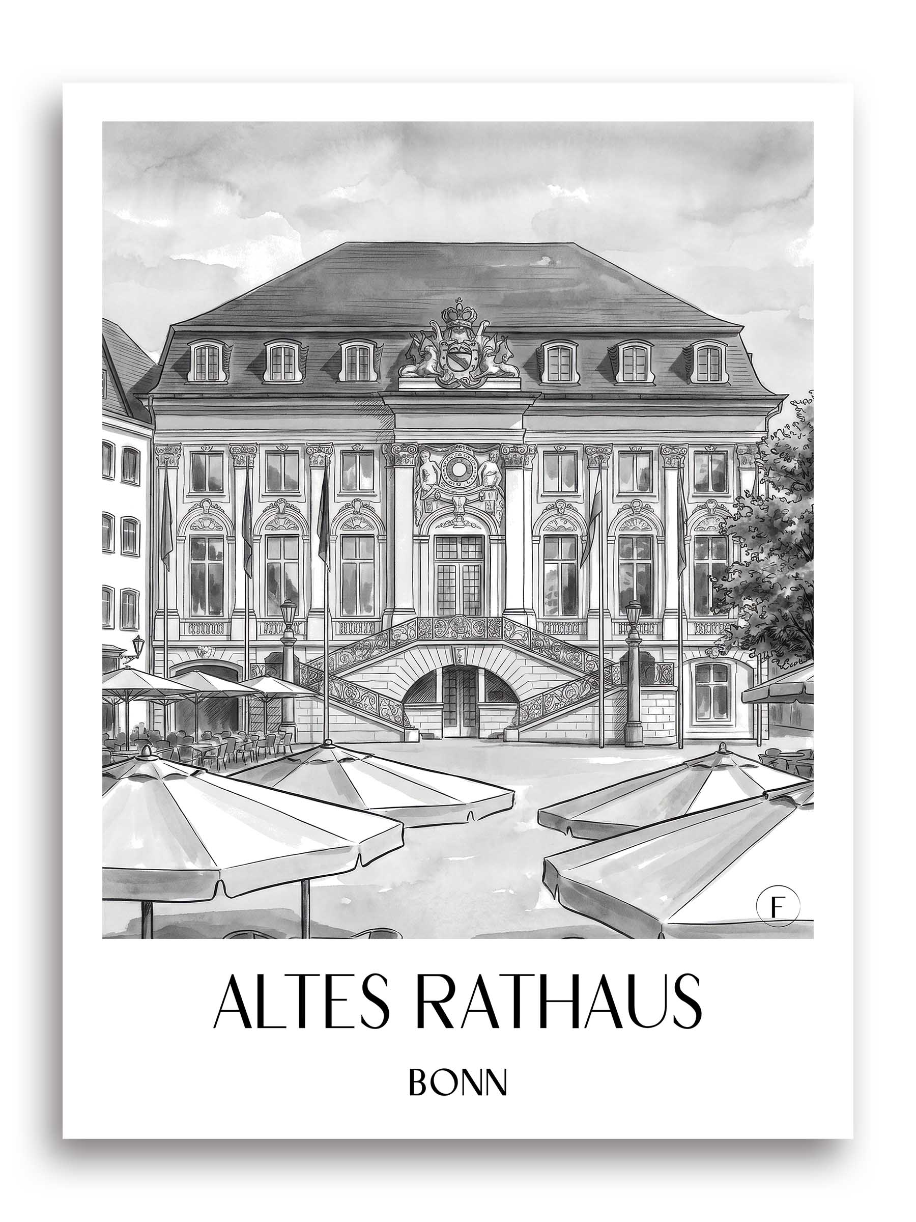 altes-rathaus-bonn-deutschland-poster-aquarell-schwarz-weiss